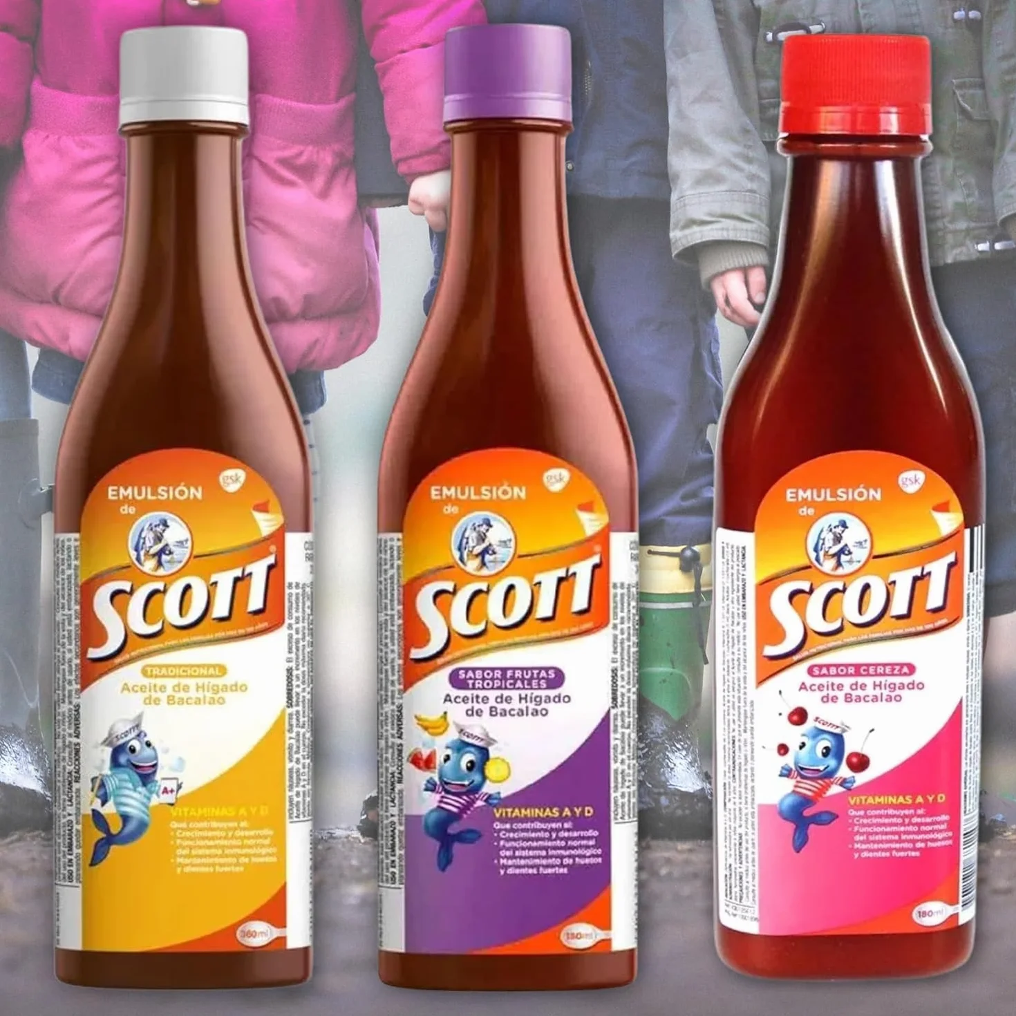 Yahve Emulsión de Scott Aceite de hígado de bacalao sabor Frutas Tropicales Pack de 2 de 180.4 ml - Suplemento dietético para niños con vitamina A y Calcio