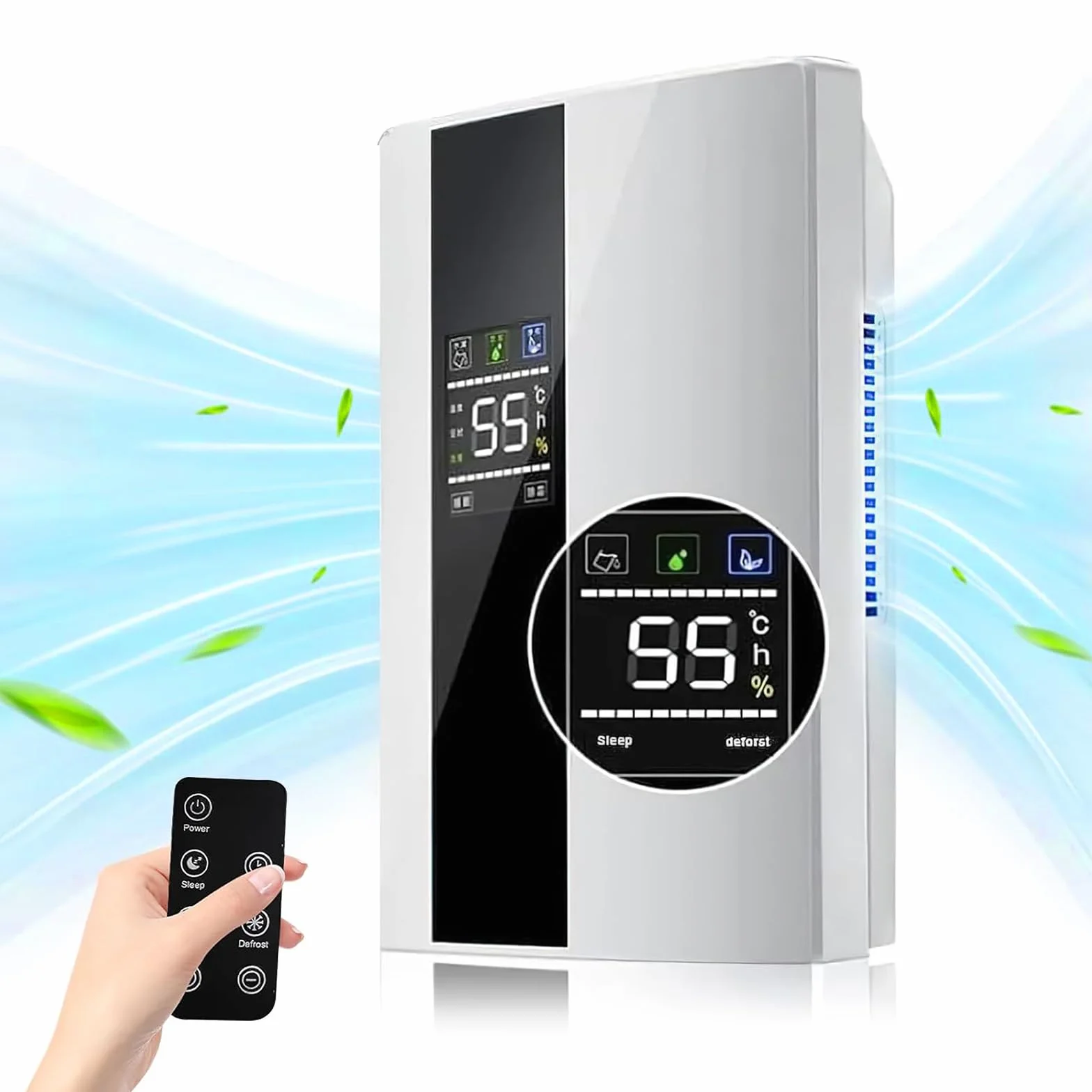 Deshumidificador de aire eléctrico de 2200 ml, silencioso, deshumidificador eléctrico para 30 m²/24 horas, temporizador de sueño/LED/apagado automático, dehumidifiers para casa, dormitorio
