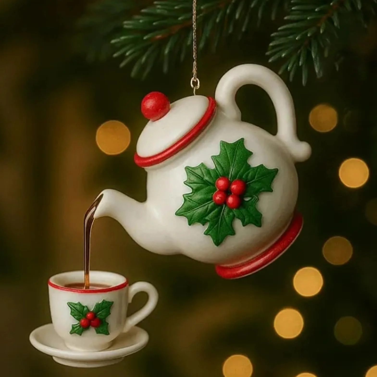 Juego de Adornos de Navidad para Árbol, Colgante de Tetera Acrílica 2D, Decoración Rústica para Hogar