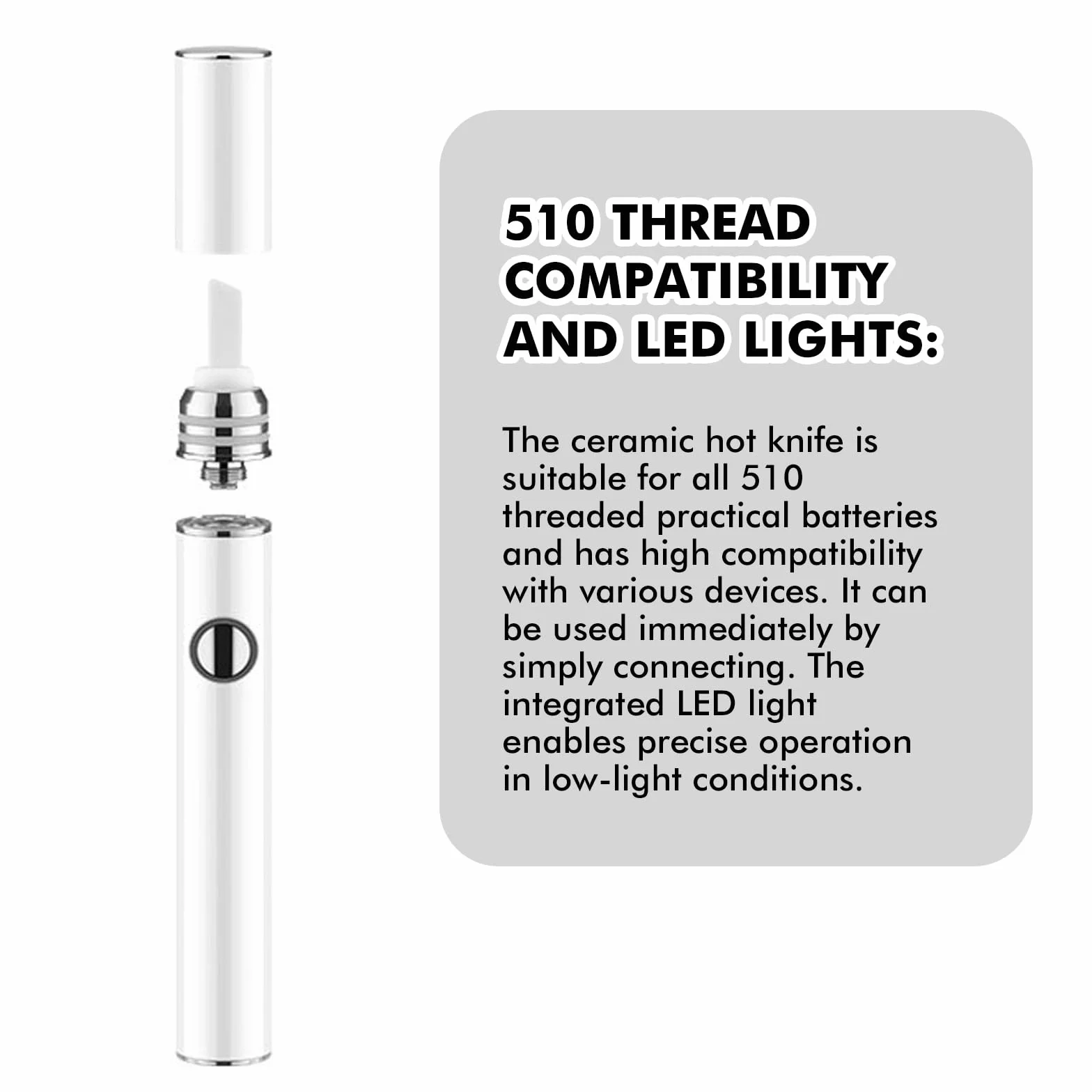 Cuchillo de cerámica caliente, cuchilla calefactora de cerámica 510, herramienta eléctrica para dabs, accesorio portátil para cortar cera, recargable para extracción y dispensación de cera (blanco)