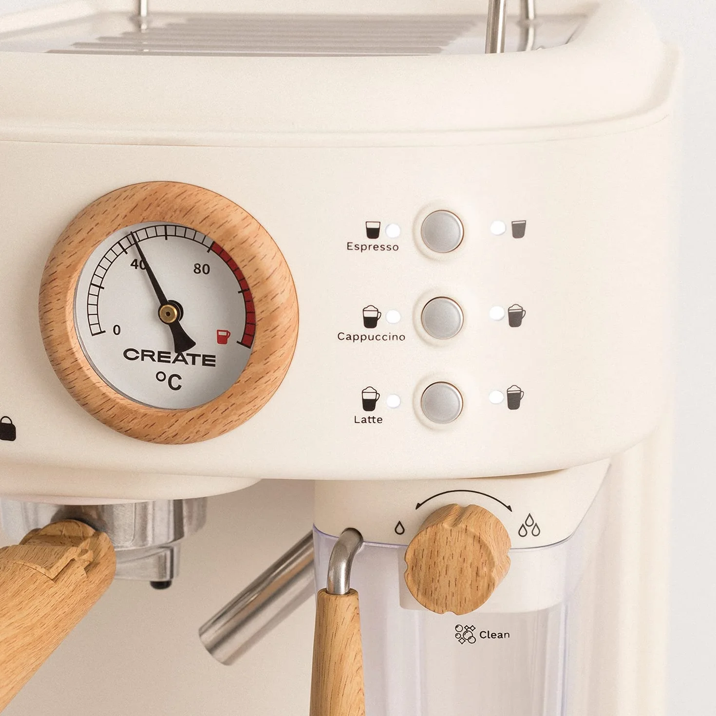 CREATE / THERA RETRO PRO/Cafetera Express semiautomática Blanco Roto / 20 bares, depósito de leche, bandeja de goteo, dos salidas,capacidad 1,5l, para café molido, 1250W
