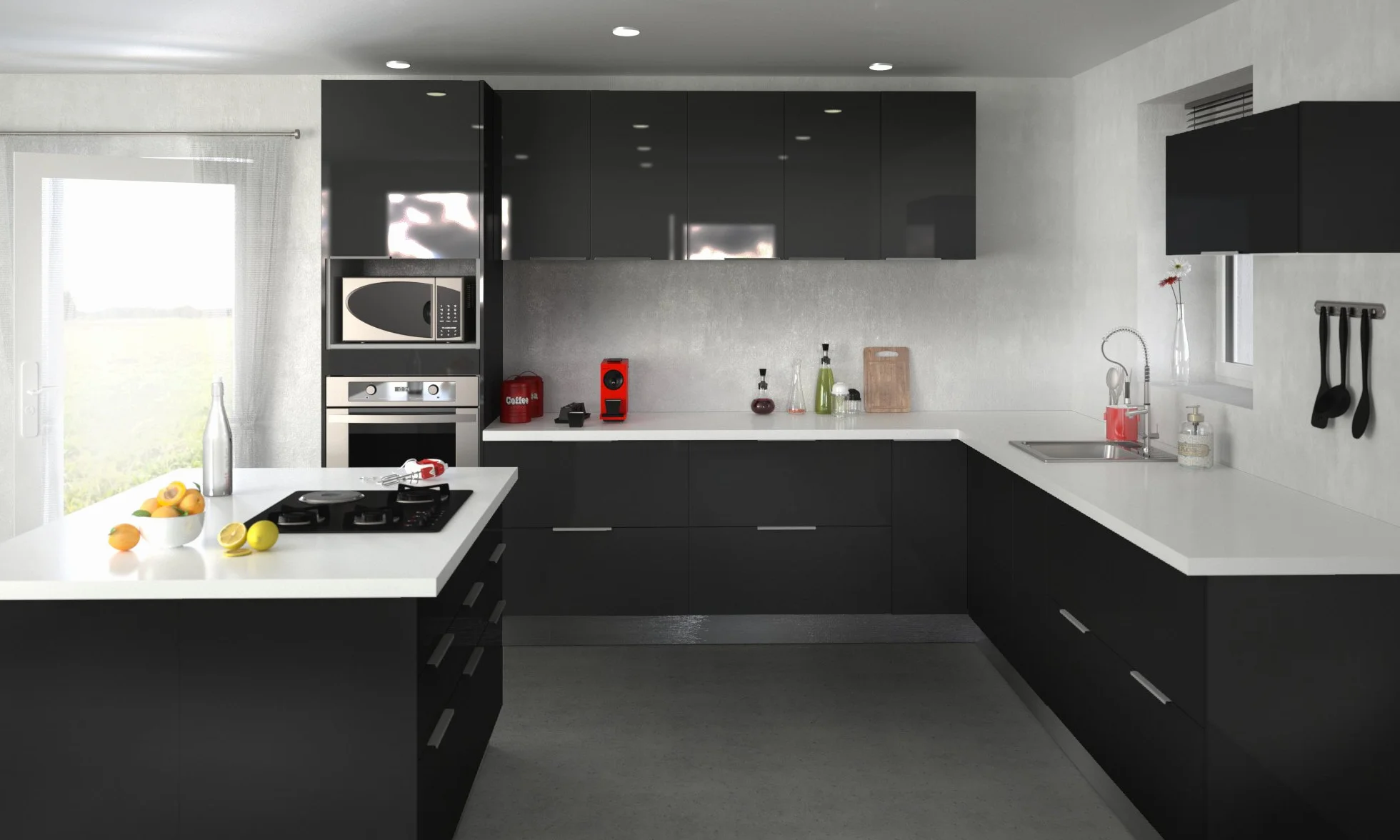 CABINET CP8HN - Mueble de cocina con dos puertas (80 cm), color negro luciente