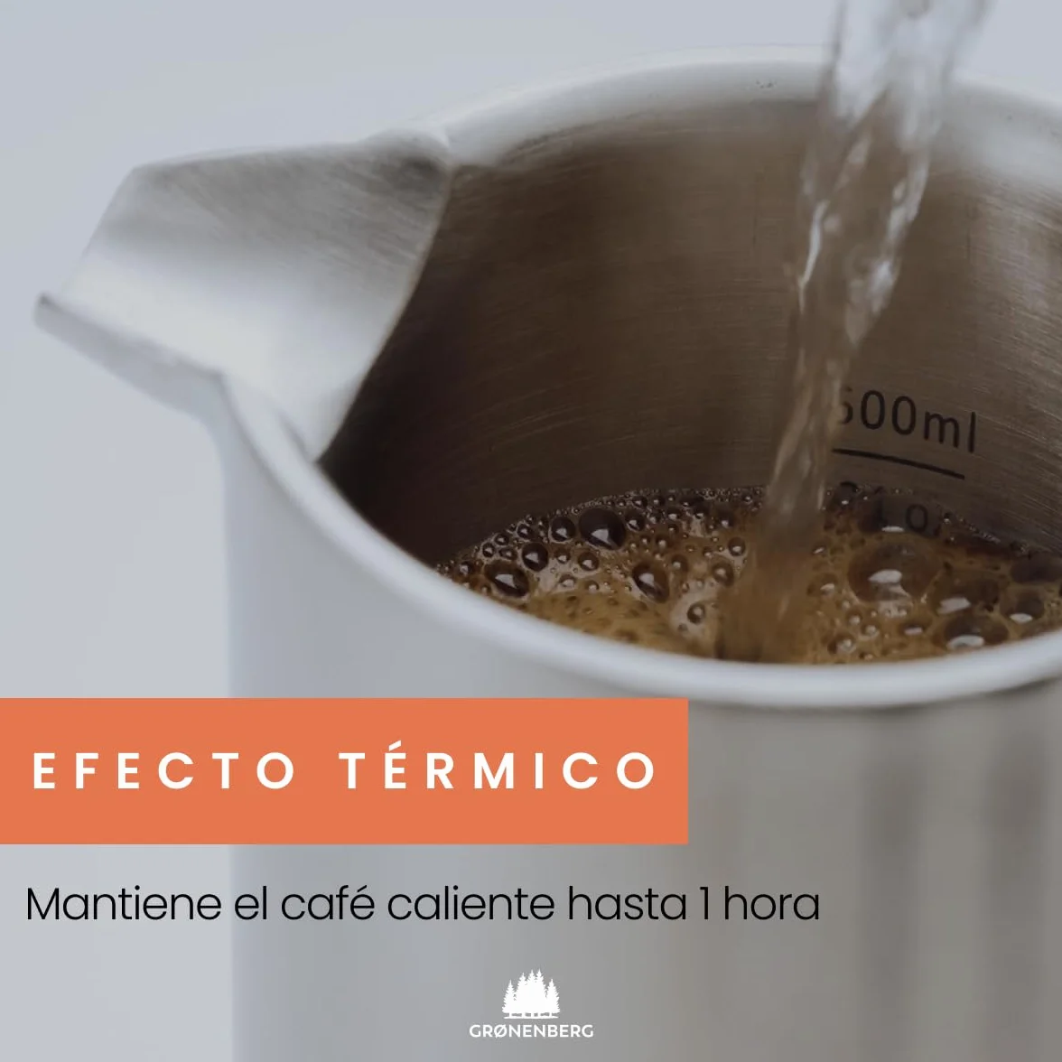 Groenenberg Cafetera francesa I Prensa francesa con filtros de repuesto I French Press 0,6 litro I Cafetera embolo en acier inox con función térmica