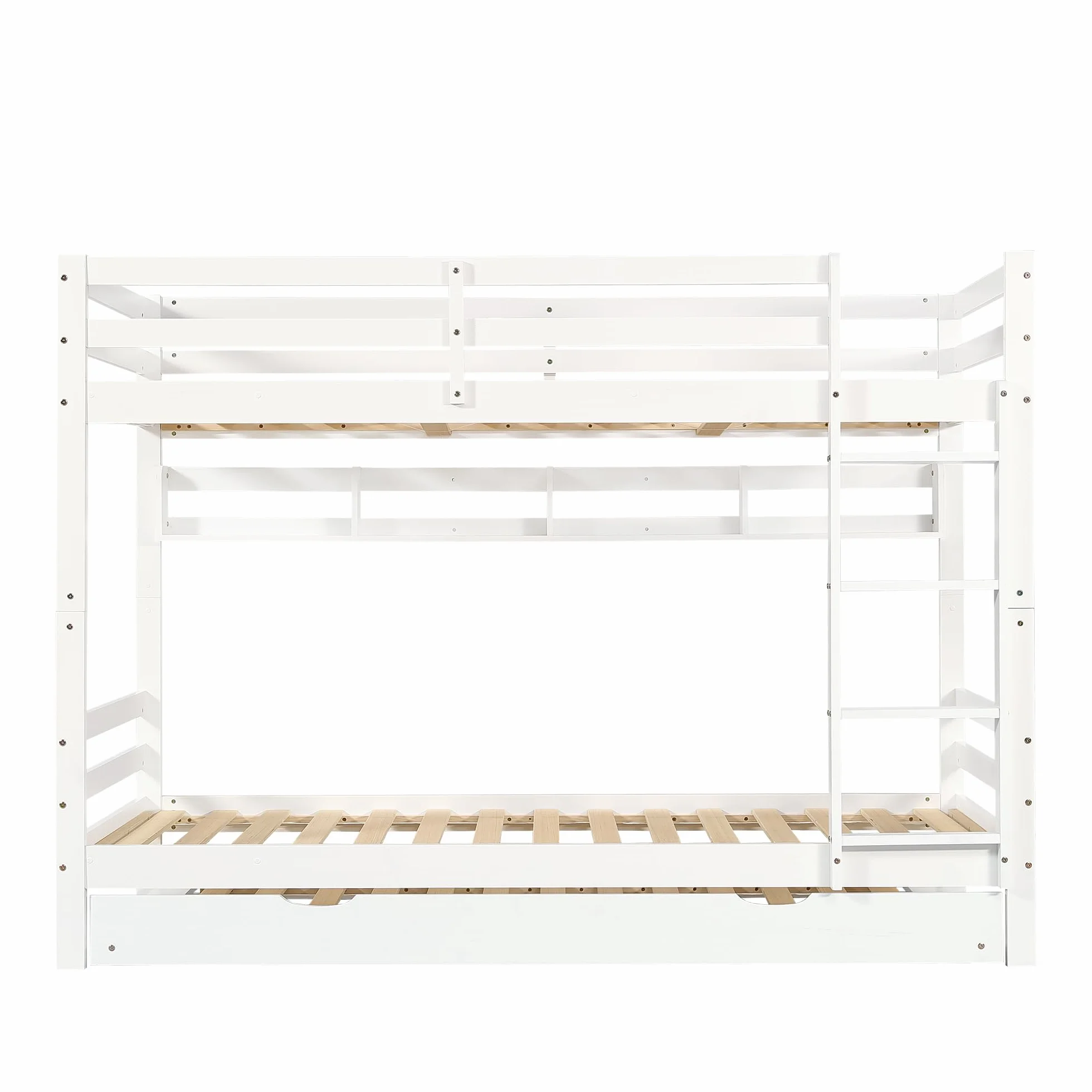 LAKFEW Litera Infantil 90x200 con Cama Nido 90x190 cm, Literas Cama Infantil con Protección Anticaída y Estante de Almacenaje, Camas Infantiles, Litera Triple Literas Infantiles, Blanco, Sin Colchón