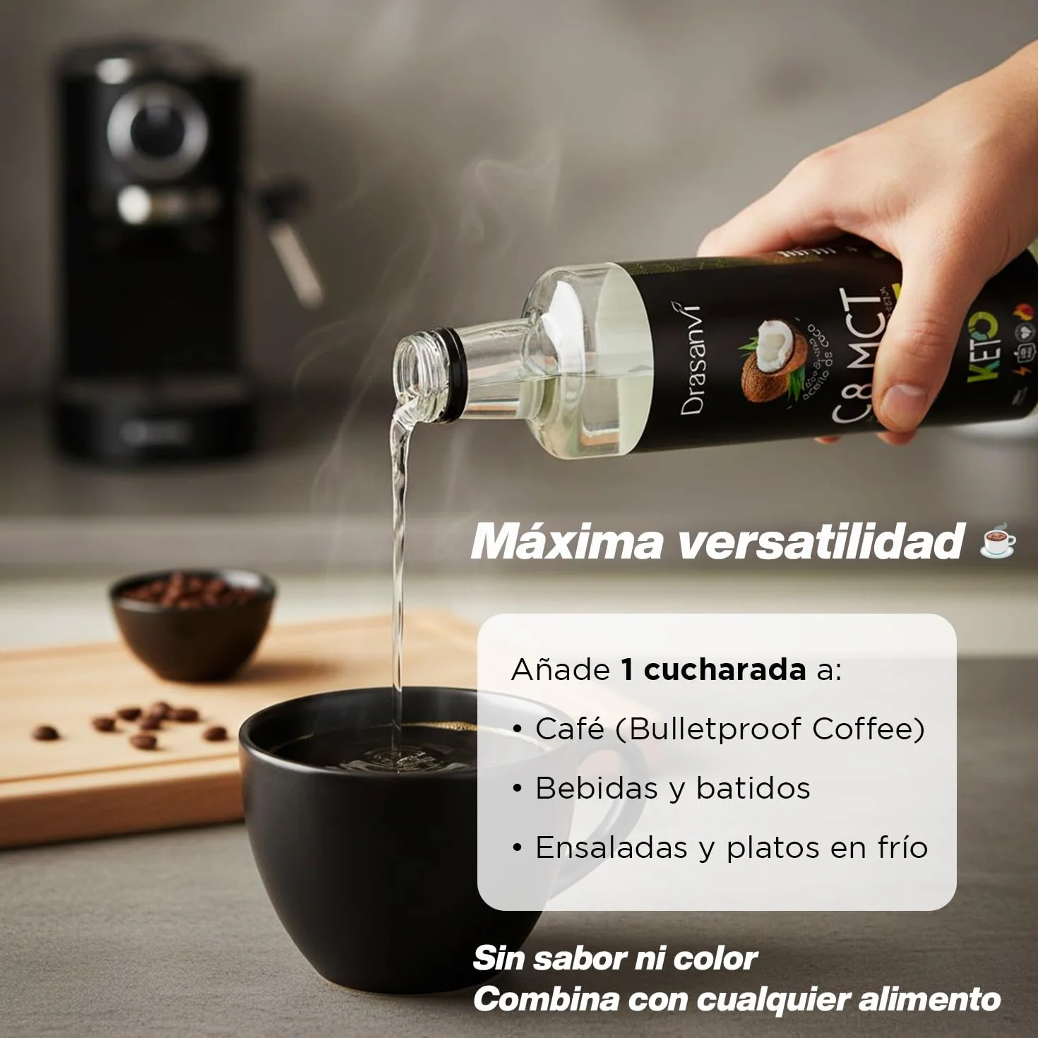 DRASANVI Aceite MCT Coco C8 PURO 100% Ácido Caprílico