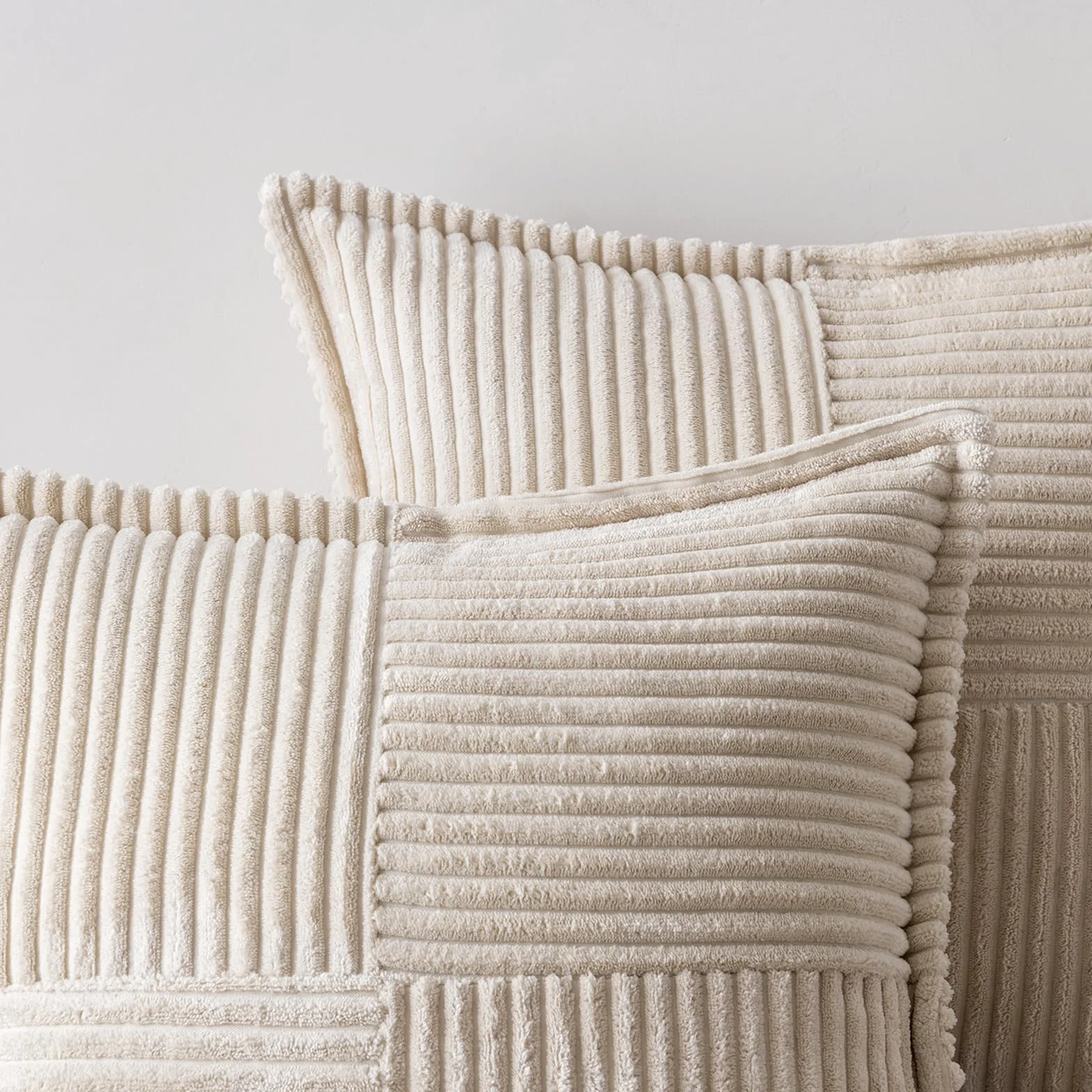 MIULEE Funda de Cojines para Sofá 30x50 cm Funda de Almohada de Corduroy Súper Suave Cojin de Pana a Rayas Decoración Moderna para Sofá Silla Cama Sala de Estar Dormitorio 2 Piezas Creme