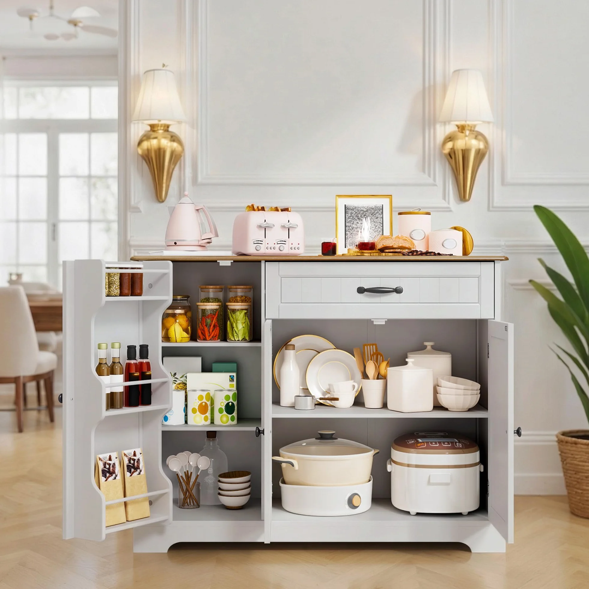 Xbro Aparador de Cocina con Cajón y Puertas, Mueble Auxiliar de Almacenaje con Estantes, para Cocina, Salón o Comedor, de Estilo Moderno, 105×40×84,5 cm