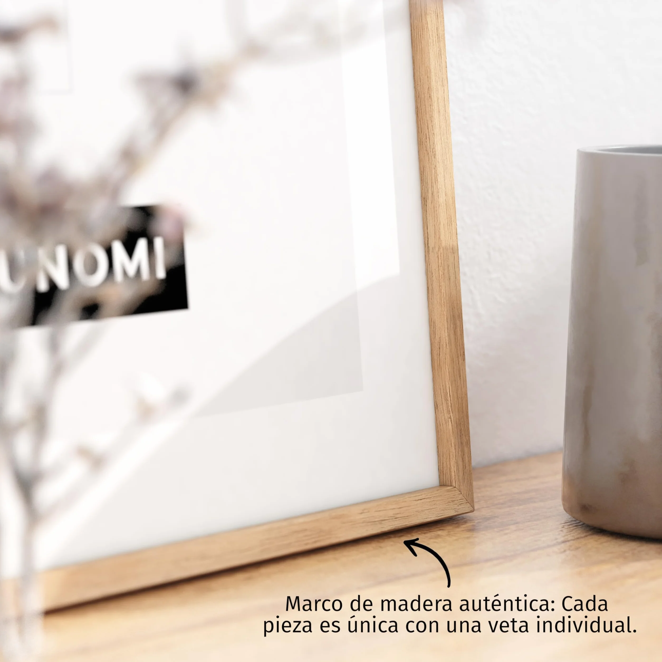 Marco de fotos Premium de roble A4 (21x29,7cm) – Madera auténtica, cristal sintético inastillable, perfil estrecho, diseño minimalista, uso vertical u horizontal