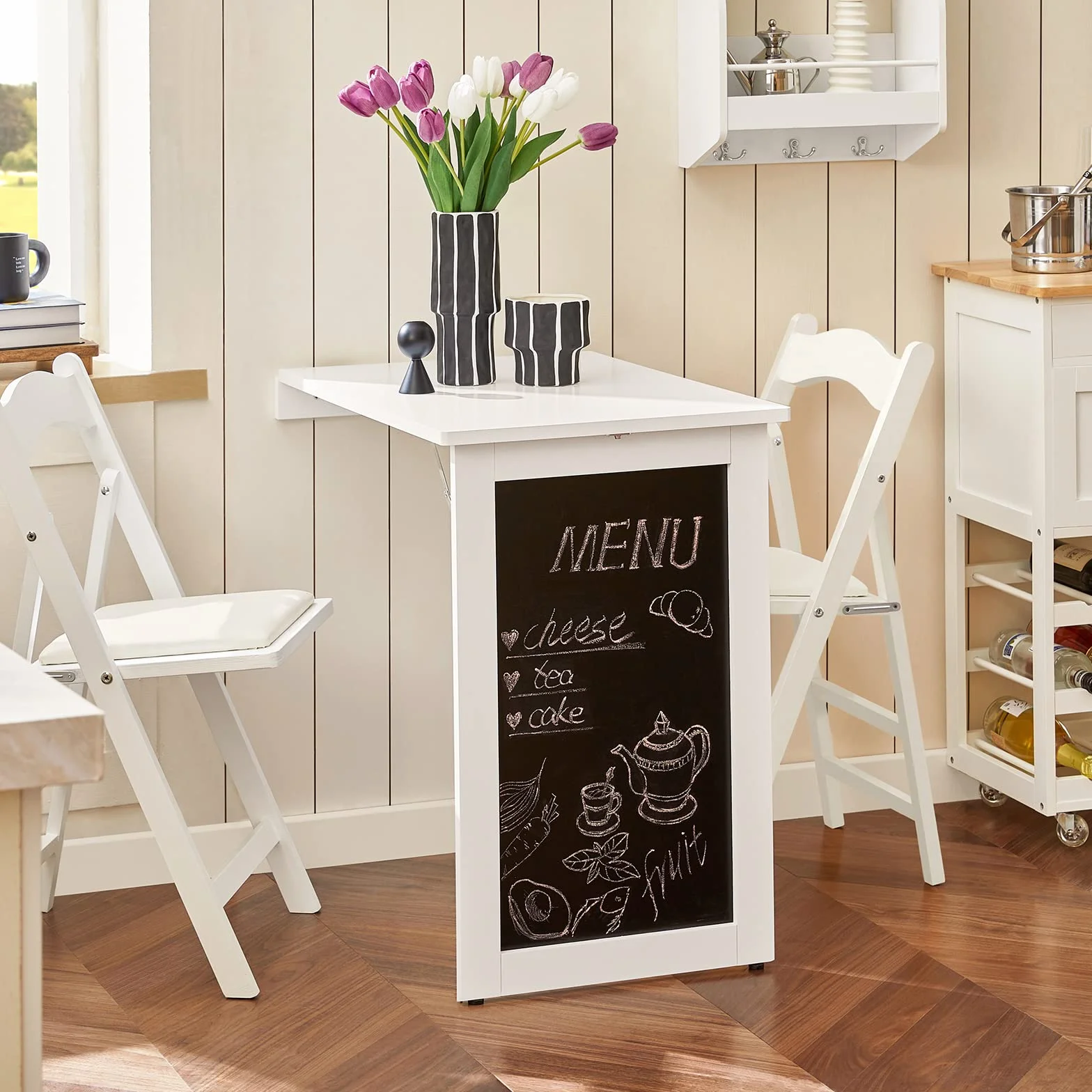 SoBuy Mesa Plegable Murale con Hoja Abatible Extensible 50x75x76cm Blanco