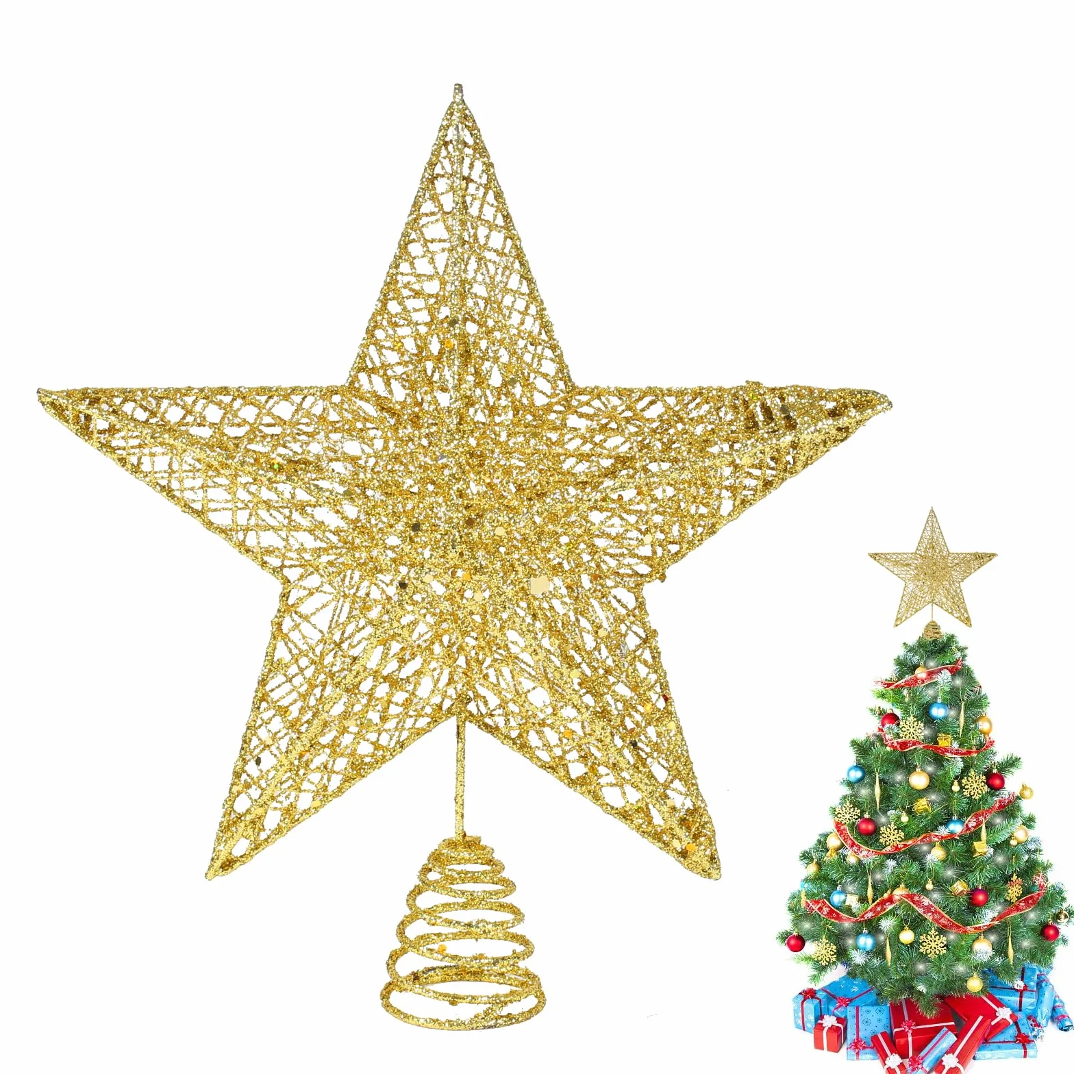 Estrella para árbol de Navidad Decoración de Fiesta de Navidad, Topper de árbol de Navidad Dorado, Estrella Árbol de Navidad Topper, Adornos Navideños para Arbol