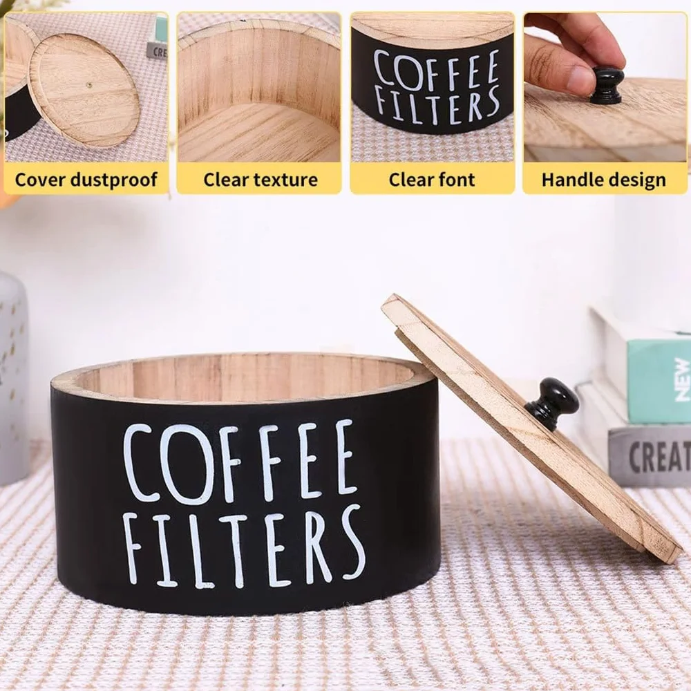 Caja de filtro de madera con tapa, dispensador filtros cesta circular