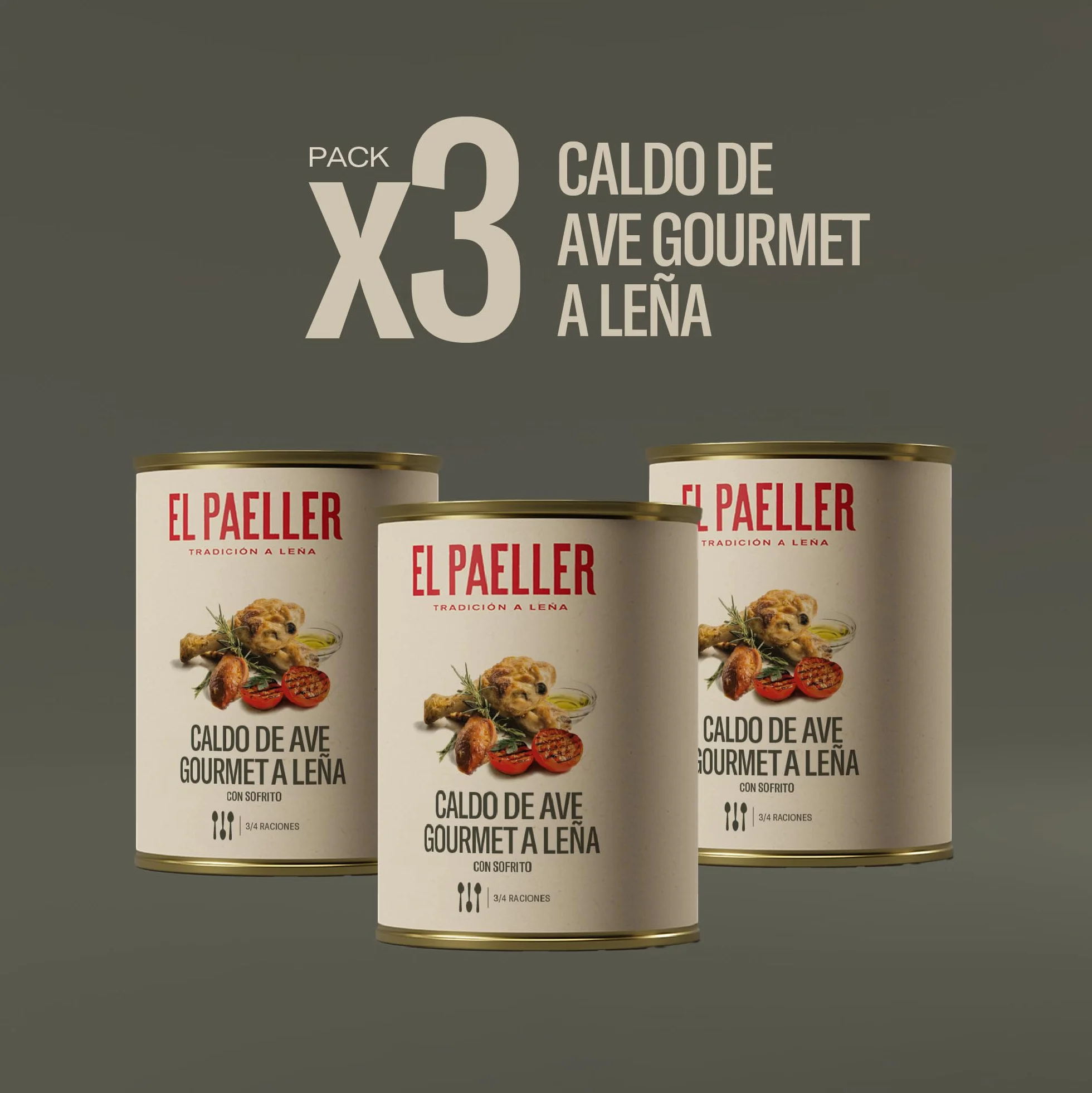 Caldo de Pollo Cocinado a Leña 3 Litros Pack de 3 uds Sin Conservantes