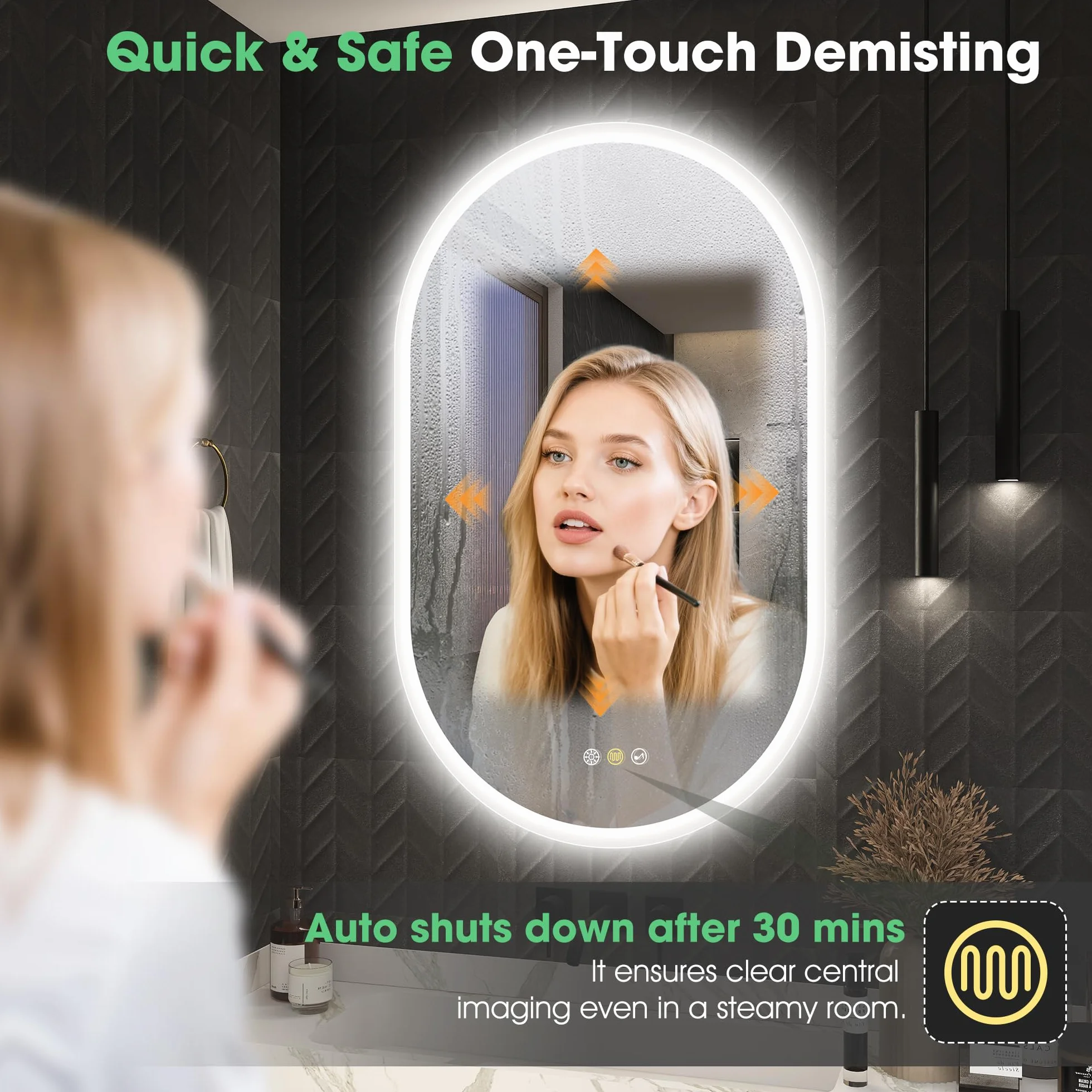 S'bagno Oval Bluetooth Espejo Baño con Luz 50x80cm, Antivaho, Espejos de Baño con Led y Memoria, 3000K/4000K/6500K, Regulable, Cristal Templado HD, IP44 Espejo Baño Led, Horizontal o Vertical