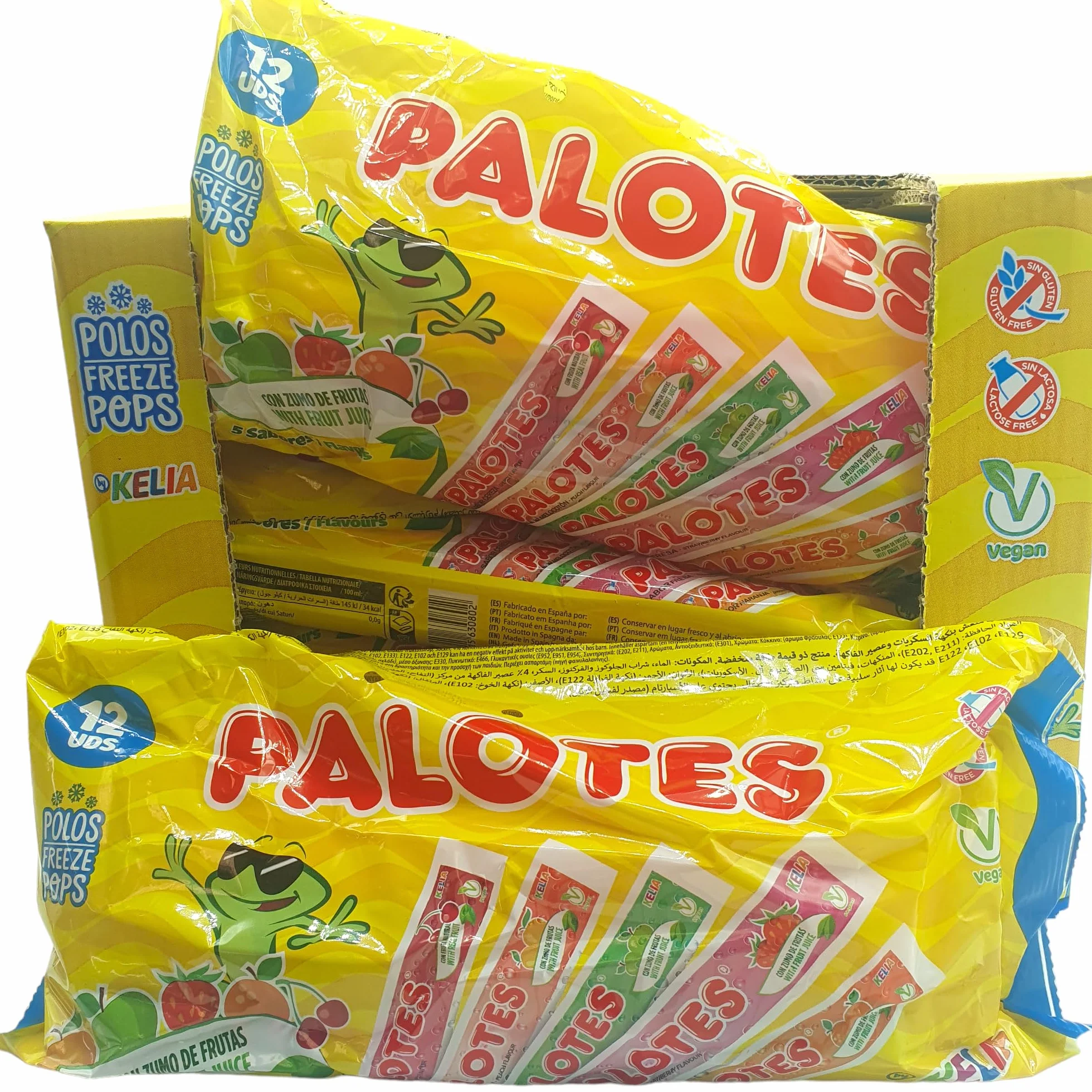 Palotes Helados Kelia Pack 180 Polos Congelables Sabores Variados Cereza Naranja Fresa Melocotón Manzana Vegano