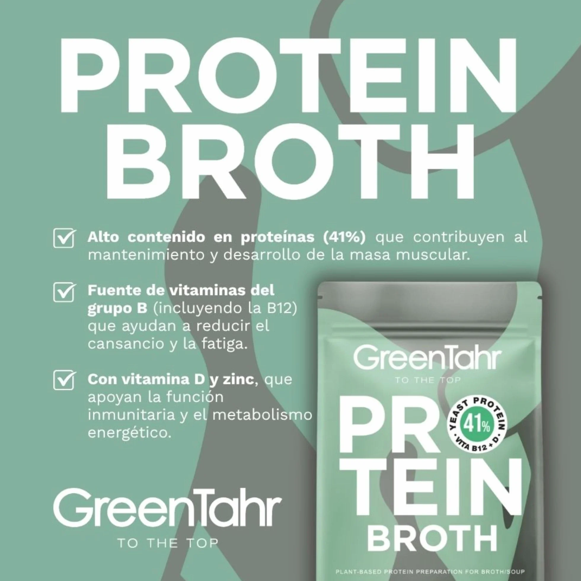 Green Tahr Caldo Proteico Magic Broth 750g, Caldo Vegetal Nutricional Proteico en Polvo y Copos, Rico en Proteína 41% y Fibra 13%, Sin Gluten, Sin Azúcares Añadidos, Vegano