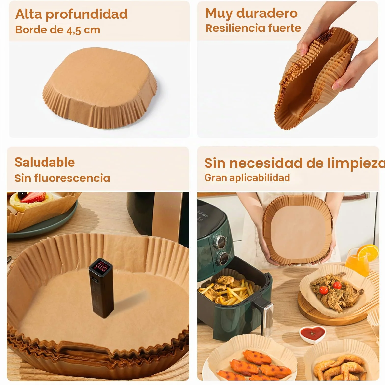 Diboniur Papel Freidora Aire 20 cm Cuadrado, 100pz Papel Pergamino Forro Desechable Antiadherente para Freidora Aire 5-8 L