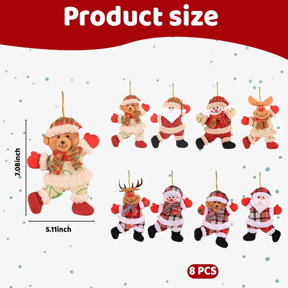 Adornos Navidad Árbol 8 Piezas Divertidos Muñecos Noel Muñeco de Nieve Oso Colgante Decoración