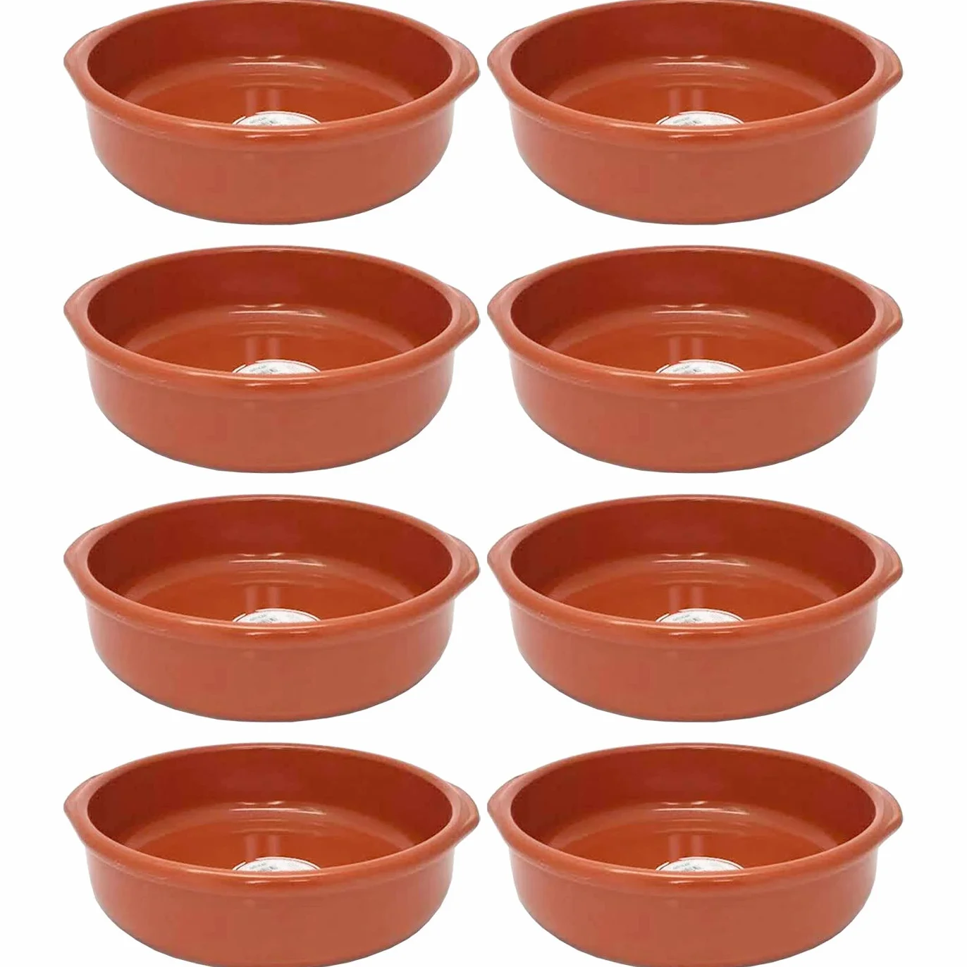 Tradineur - Pack de 8 Cazuelas Redonda de Barro - Apta para vitro y Horno - Ideal para guisos y asados caseros - Ø 28 cm