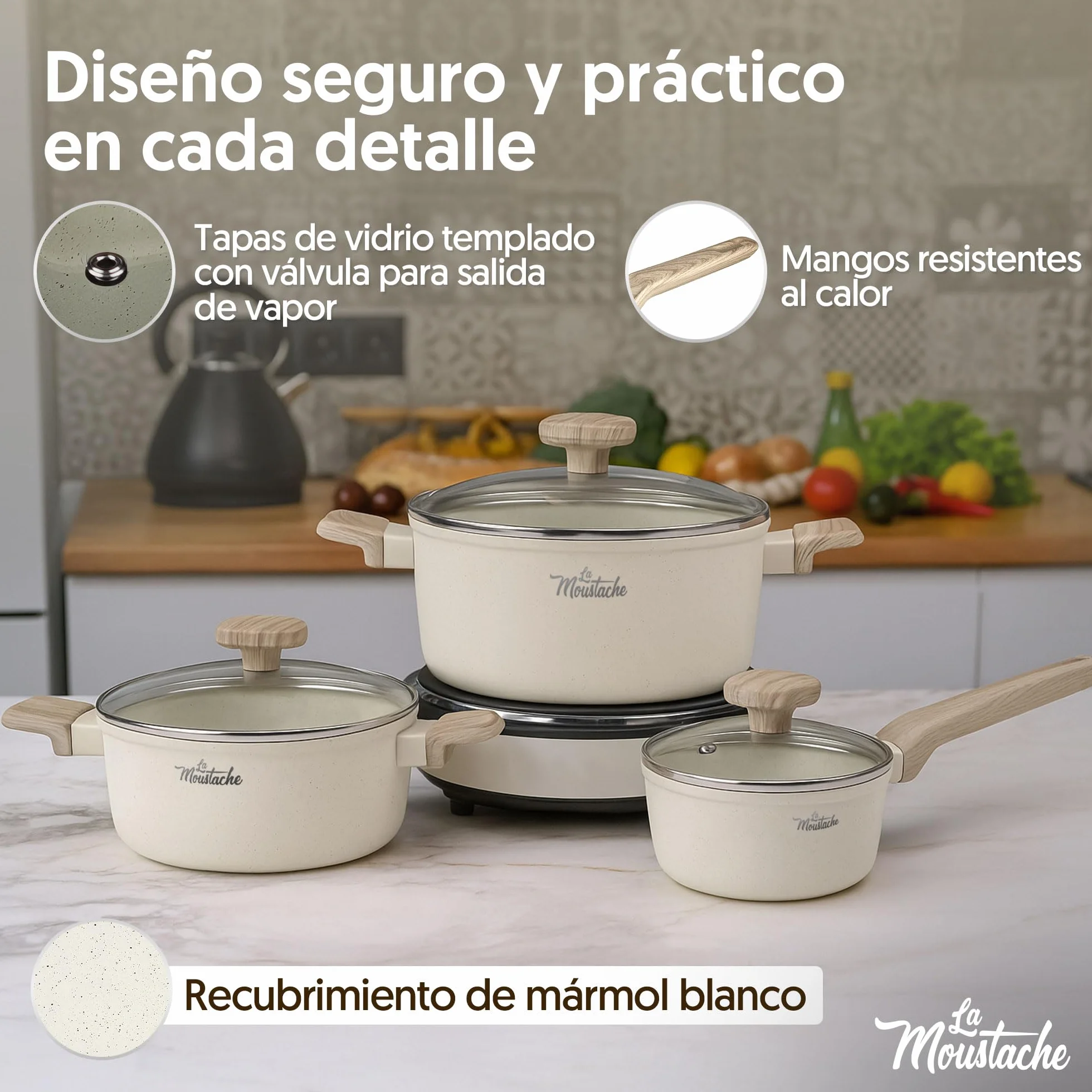 Juego de Ollas y Sartenes de Aluminio Antiadherente 14 Piezas sin PFOA PFOS para Inducción