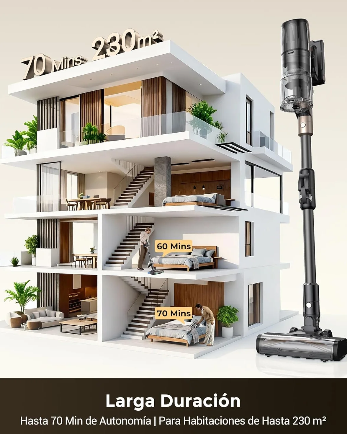 Proscenic P20+ Aspiradora fregadora sin Cable 70Mins/70kPa/680W, Autoportante y Plegable, con Cepillo Anti-Enredo y Depósito de Agua, Escoba Aspiradora sin Cable para Pelo de Mascotas/Suelos/Alfombras