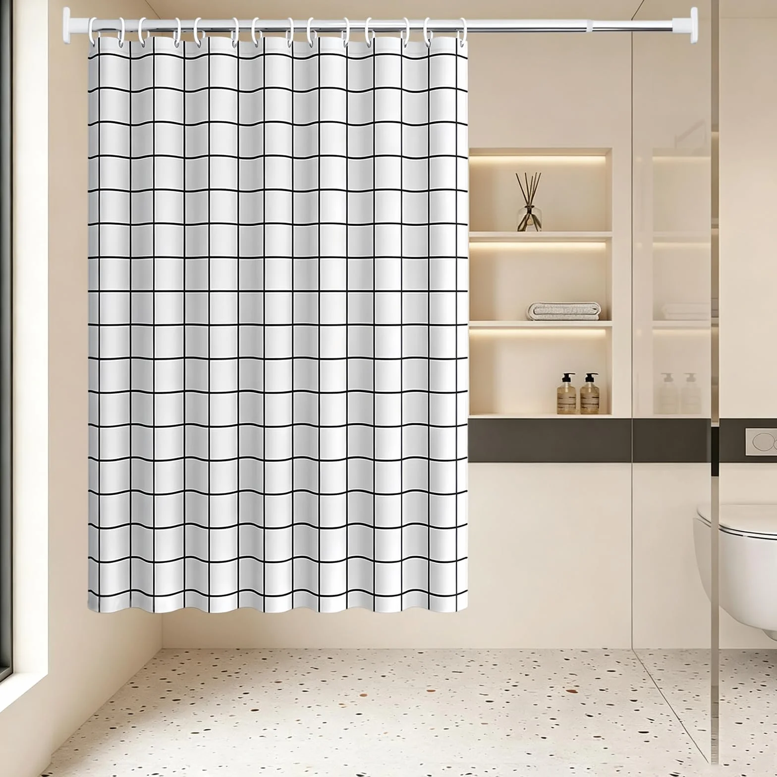 Cortina de Ducha Impermeable 250 x 250 cm Cortina de Ducha de Poliéster - Resistente Al Moho y Al Moho, Tela Repelente Agua, 100% Poliéster, con Ojales y Anillos, Cuadrado