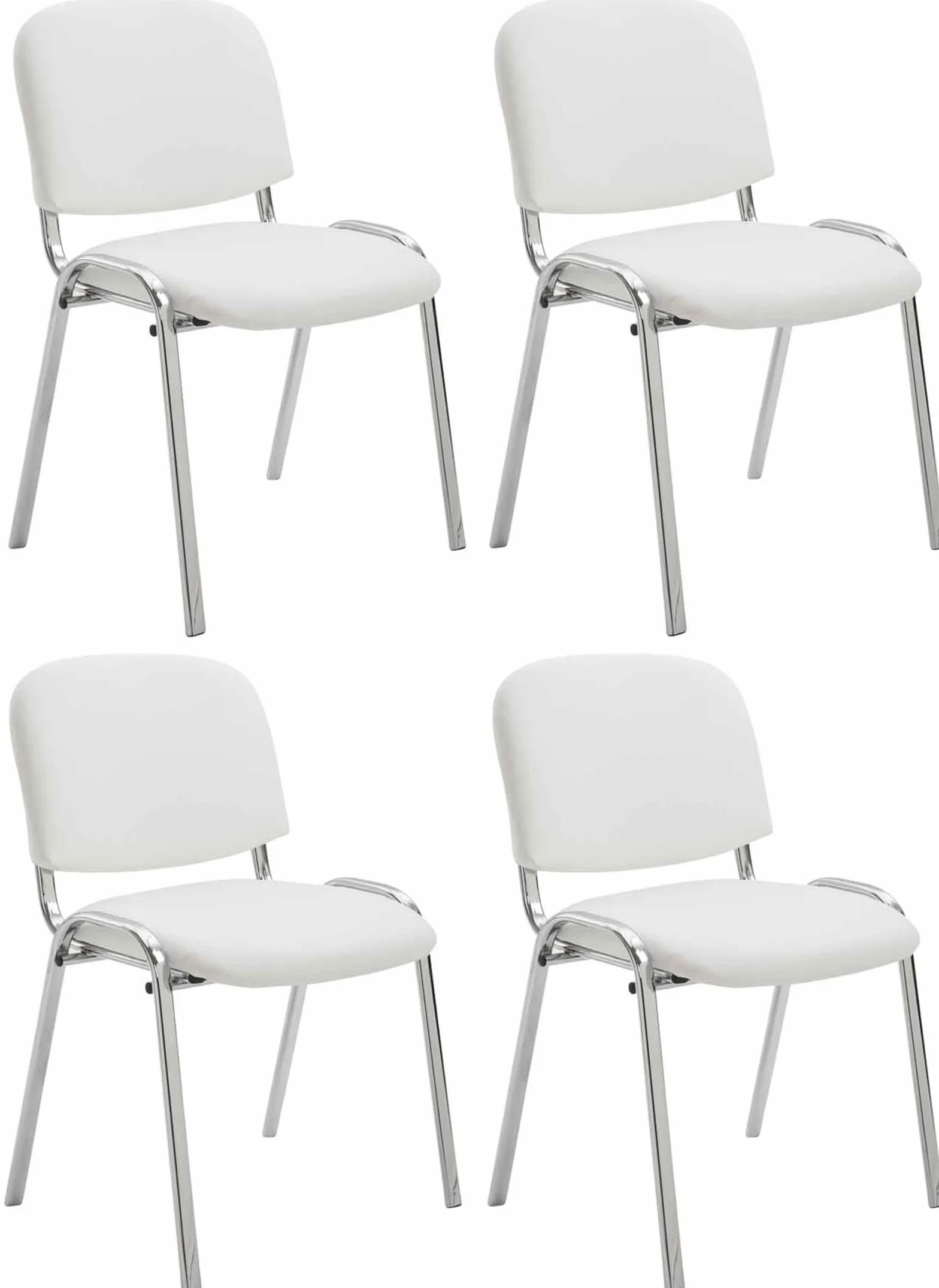 CLP Set De 4 Sillas Ken Cromadas En Polipiel para Eventos I Sillas Apilables con Base Metálica Sin Reposabrazos, Color:Blanco