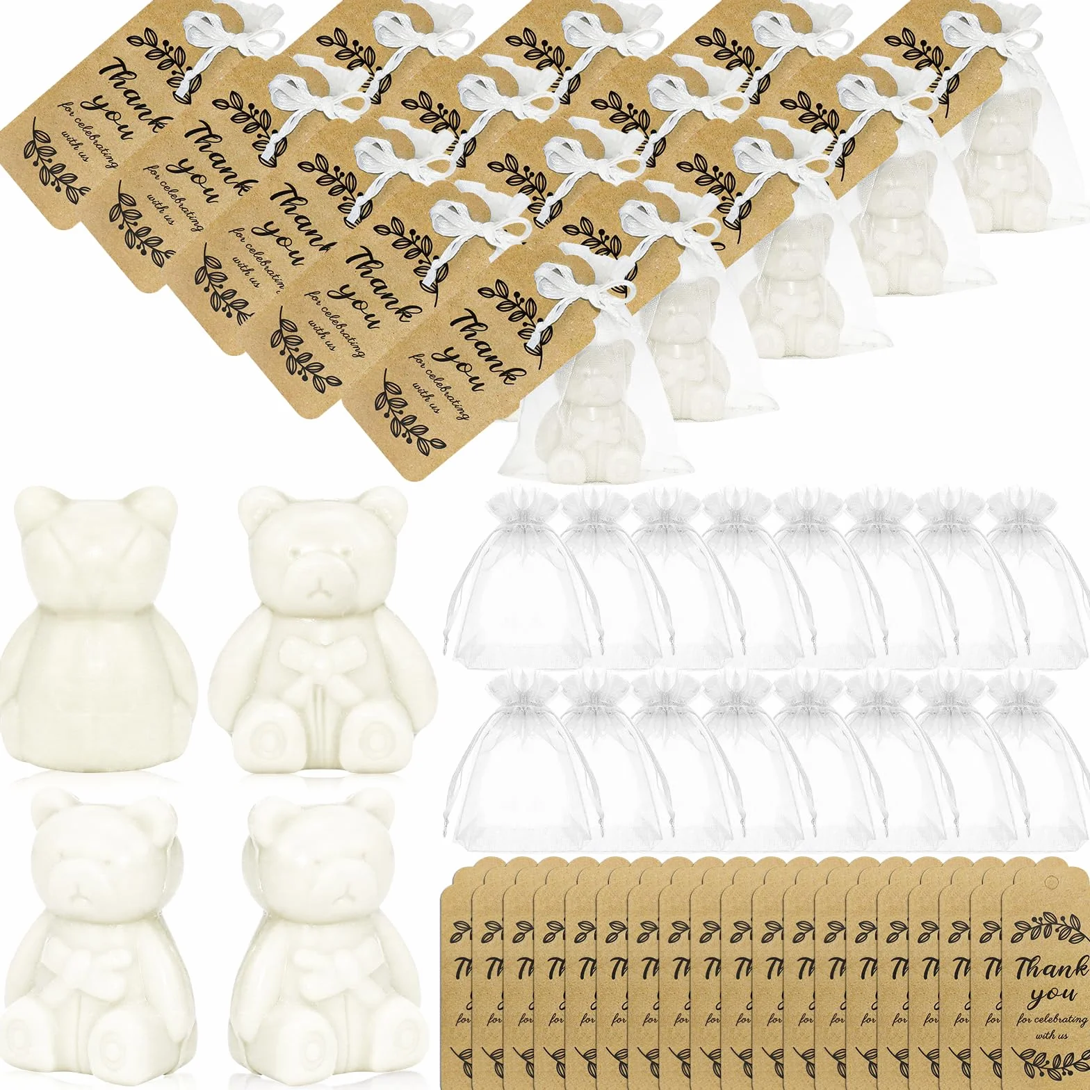 50 unidades Mini Osos Jabón Regalos para Baby Shower, Dulce Fragante Blanco Jabón de Osos para Baby Shower con Caja de Regalo Tarjetas de Agradecimiento, Pequeño Jabón Hecho a Mano para Niños Niñas