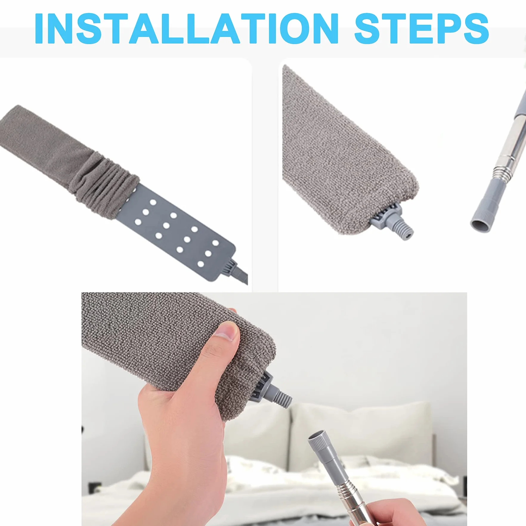 Aparatos de Limpieza mejorados para Debajo de electrodomésticos, Plumero de Microfibra con Poste Extensible de 66 a 140 cm, Adecuado para la Limpieza Debajo de Muebles, neveras, sofá, Estufa, Cama
