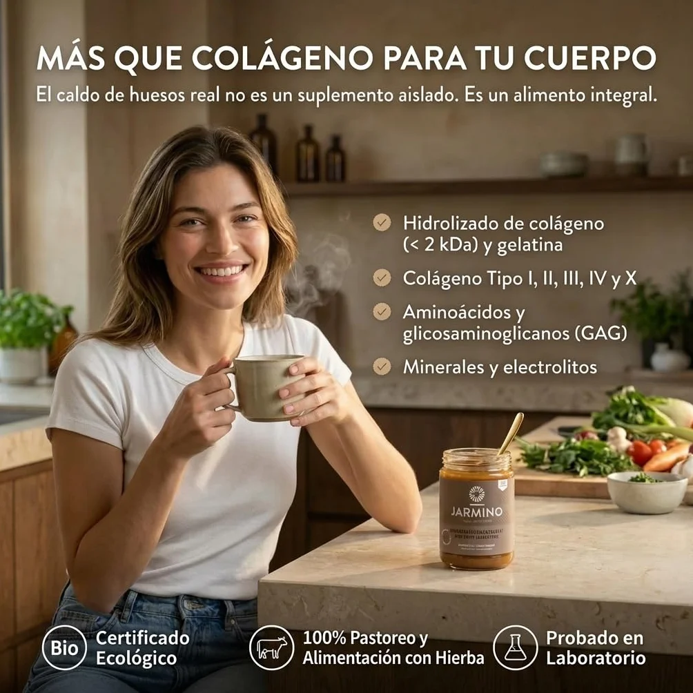 JARMINO Caldo de Huesos Orgánico Concentrado, Bone Broth de Res de Pastoreo, Colágeno Tipos 1 2 3, Keto Paleo AIP, 220 g