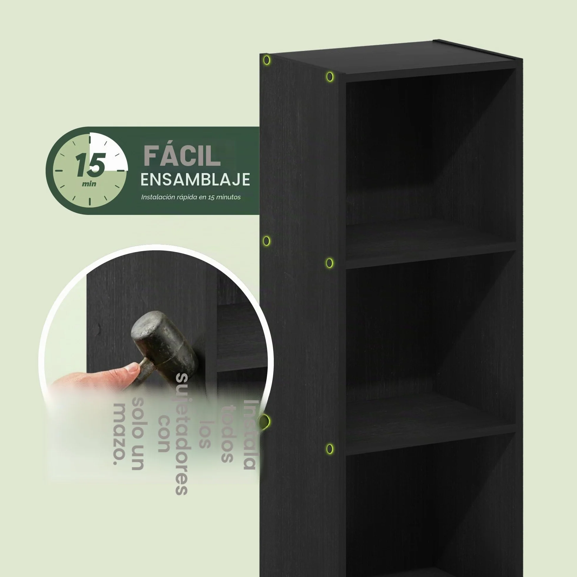 Furinno Pasir Estantería Abierta Librería de 3 Niveles, Madera Negra