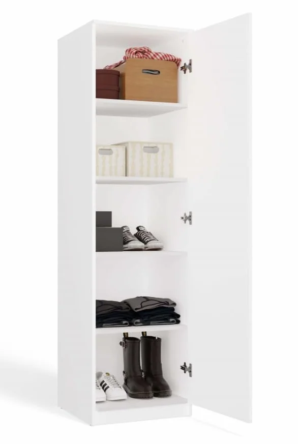 BDW SD-50 Armario, 50 x 50 x 180 cm, 4 estantes, barra para ropa Ideal para un dormitorio, pasillo, habitación infantil o oficina | Perchero, guardarropa (Blanco)
