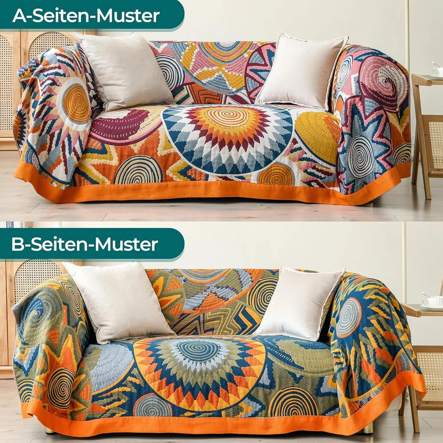 HOORDRY Colcha premium 100% algodón, manta de doble cara, colcha boho 230 x 250 cm, manta para sofá o cama, manta de muselina de algodón para toda la temporada