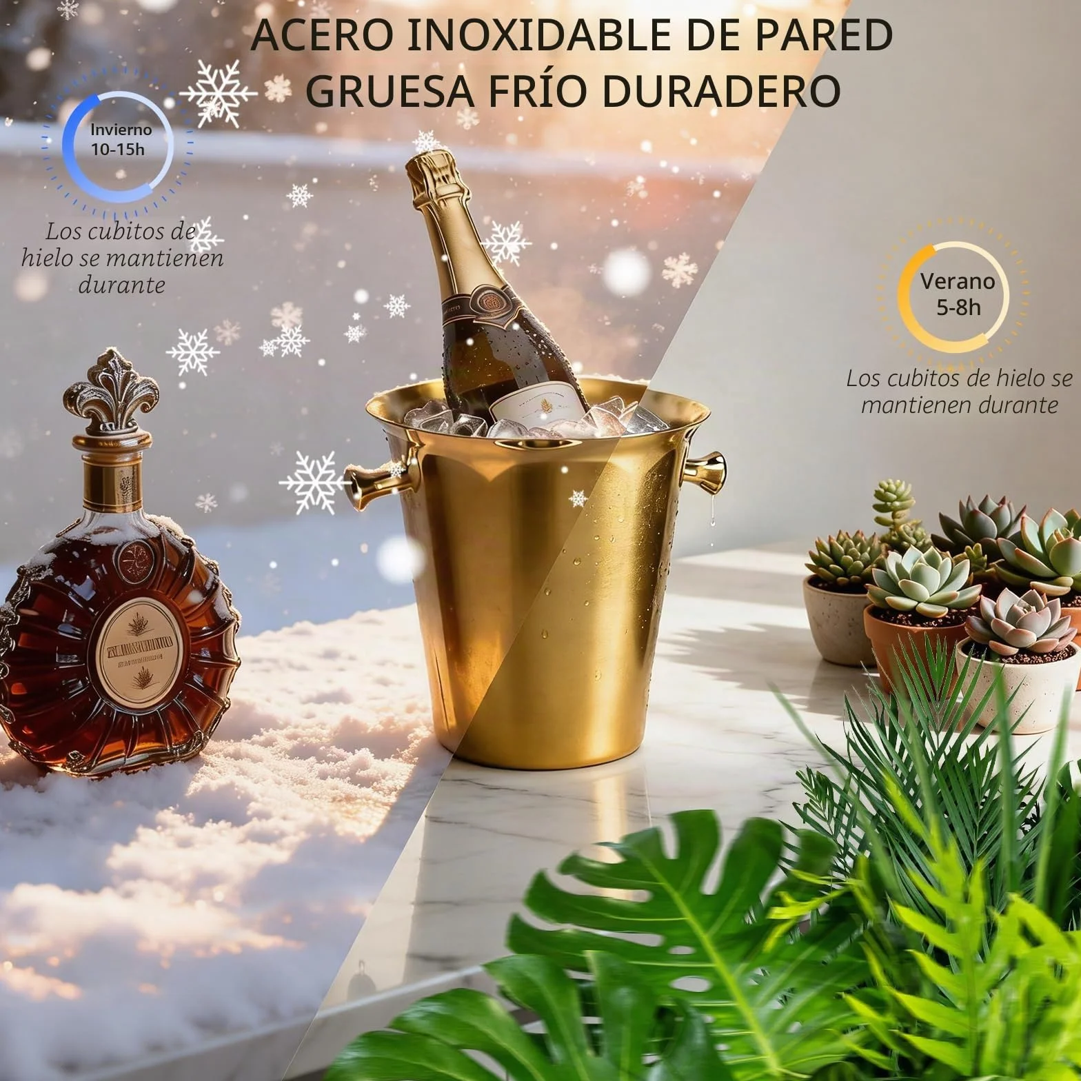 GXFeng Cubitera de Hielo con Soporte 201, de Acero Inoxidable, con asa de Transporte, para Vino, champán, Cerveza, Clubes, Bares, Fiestas, 5 l