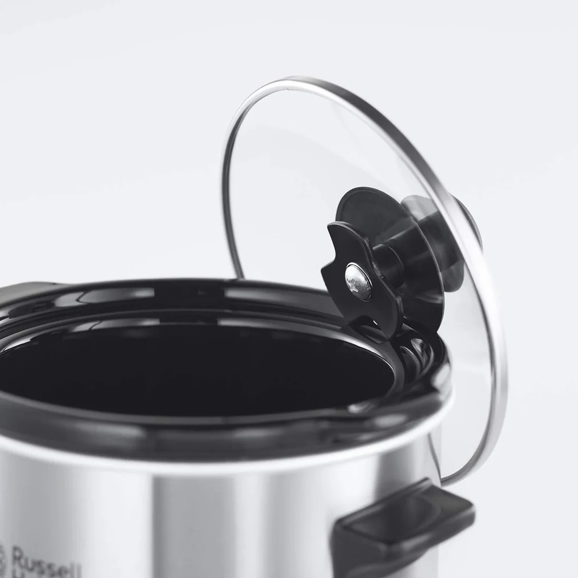 Russell Hobbs Olla de Cocción Lenta Compact Home - Capacidad 2 L, Diseño Compacto, 3 Temperaturas, Cuerpo de Acero Inoxidable, Cazuela Extraíble de Cerámica, Tapa de Cristal, Plata - 25570-56