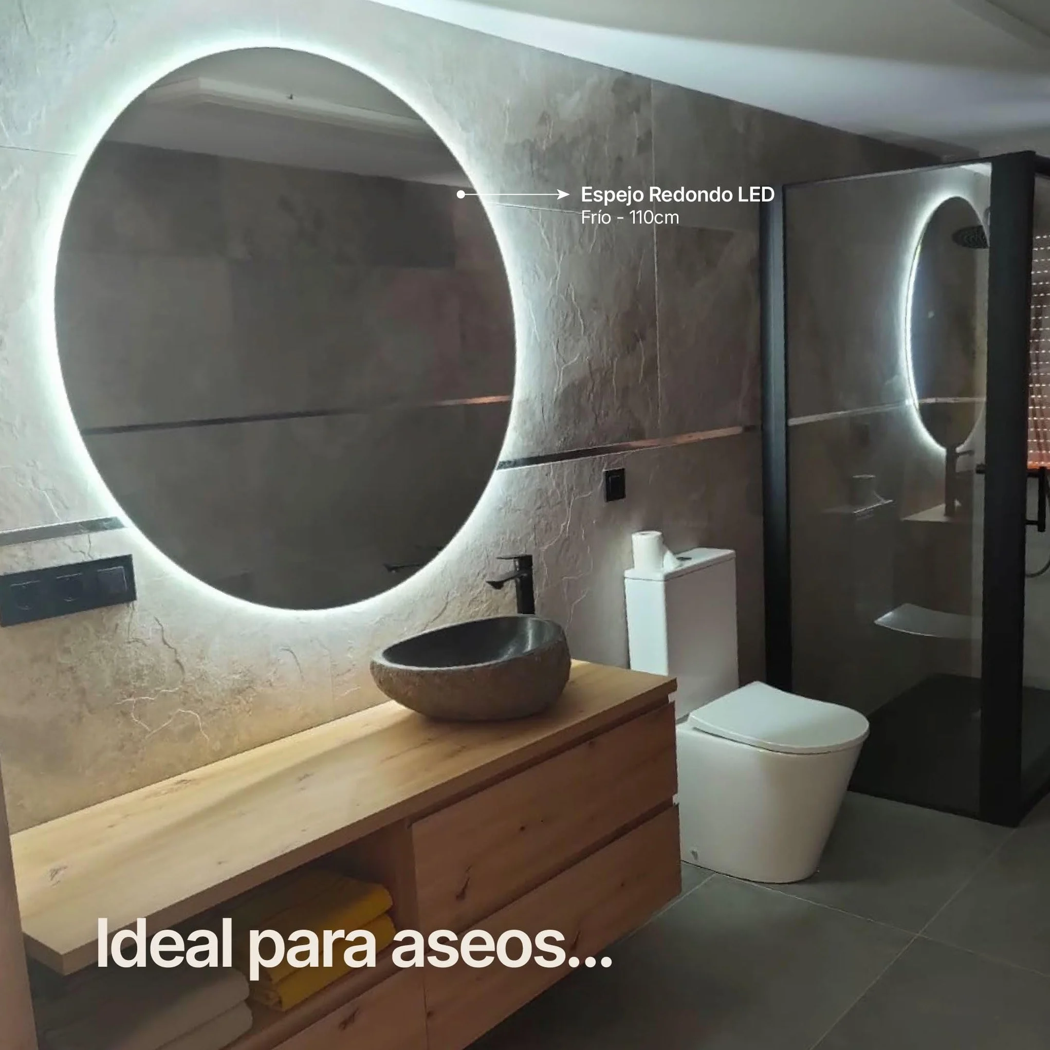 CustomGlass Espejo de Baño con iluminación Led Redondo Varias Medidas con Forma Circular Pared (Redondo 60 cm)