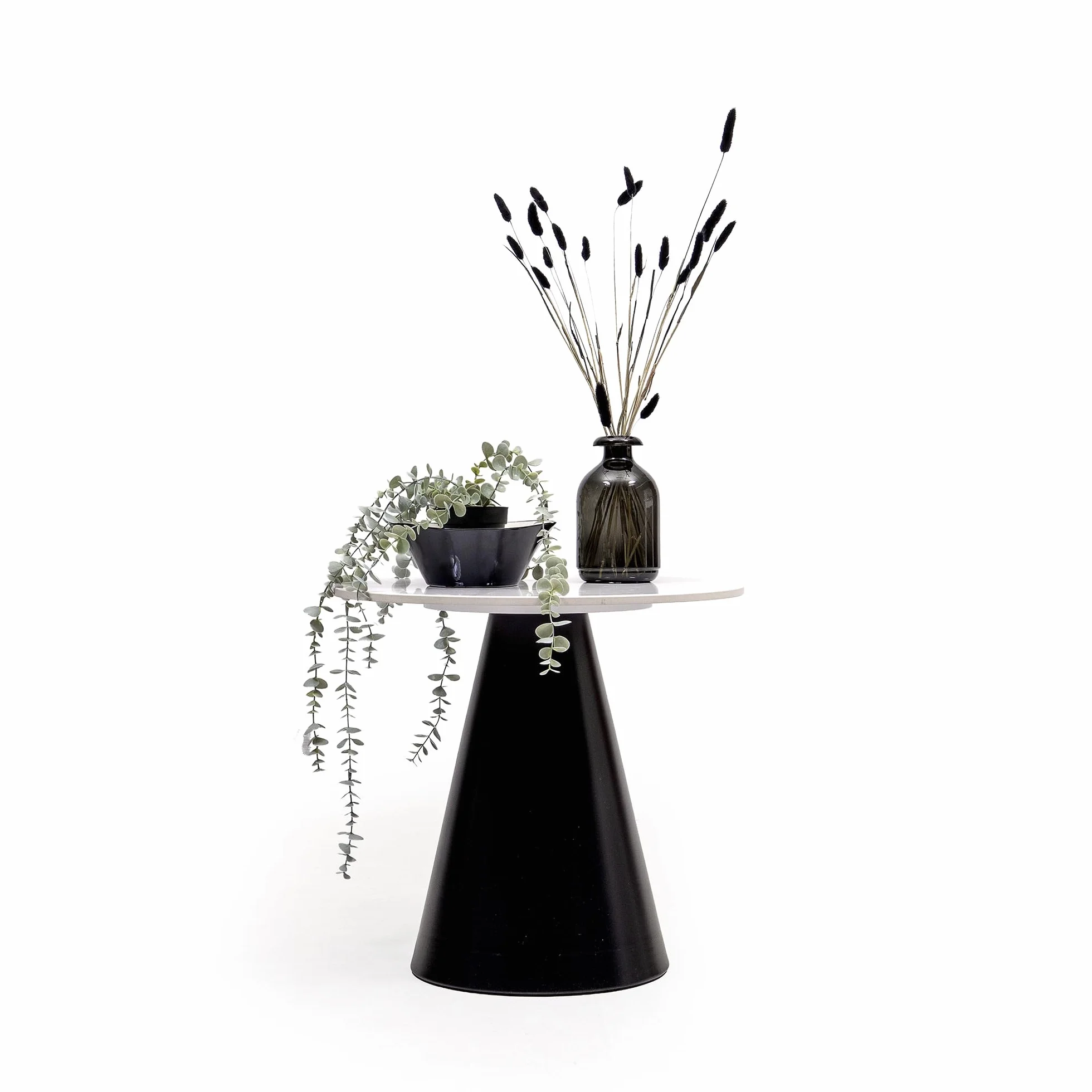 Homely - Juego de 2 Mesa Auxiliares Lúmica | Redonda 70 Ø .40 cm Alto./ 50 Ø .47 cm Alto. | Base de Estructura Metálica | Tapa Porcelánica Efecto Mármol | Mesa Auxiliar versatil, rincón o Centro.