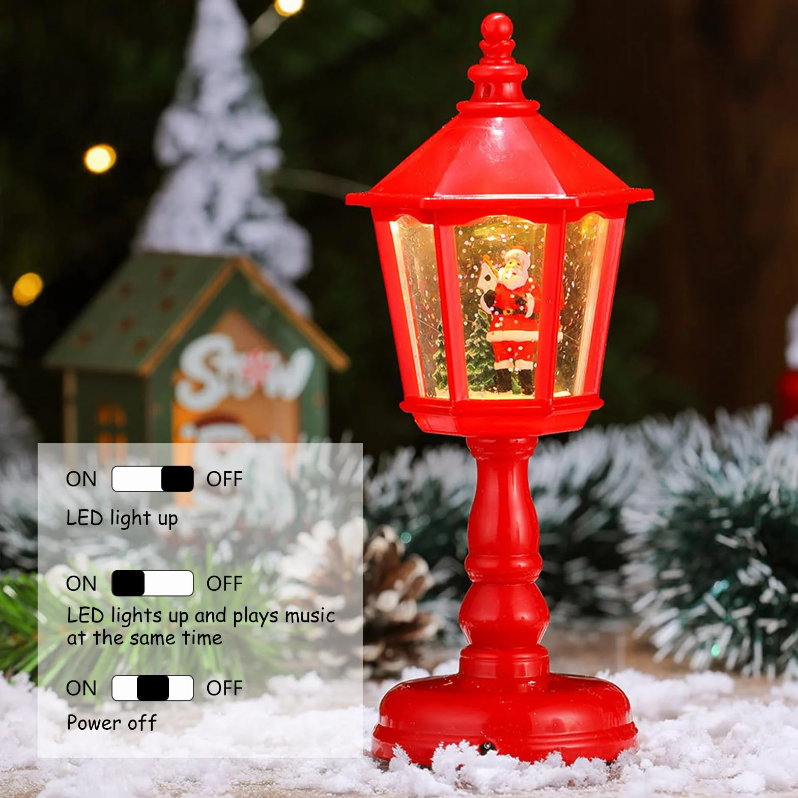Linterna de Navidad bola de nieve con música LED blanca cálida, decoración interior
