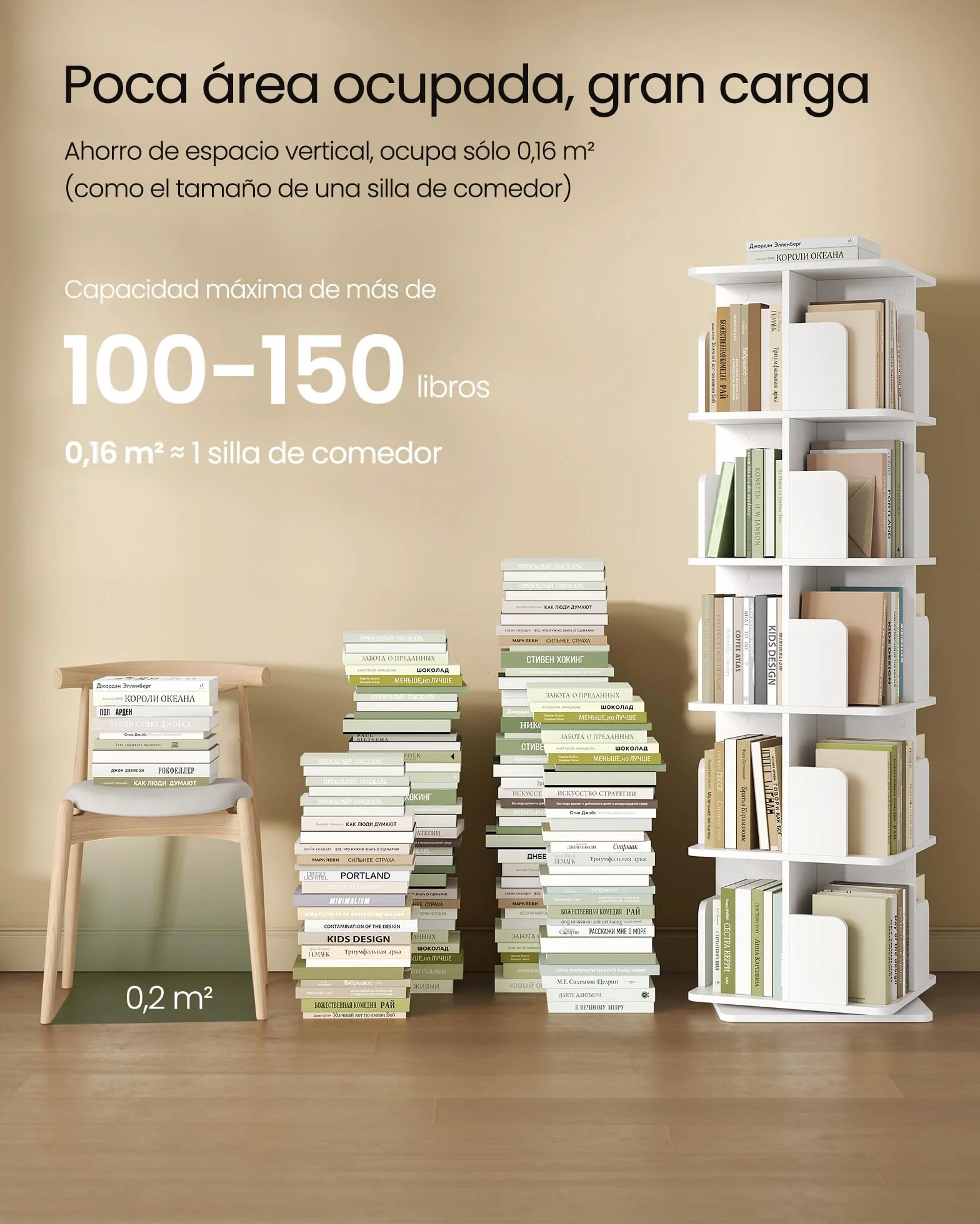 EUGAD Estantería para Libros, Libreria Giratoria 5 Niveles, Estantería Alta de Pie, Libreria Madera de Estudio y Biblioteca, Blanco