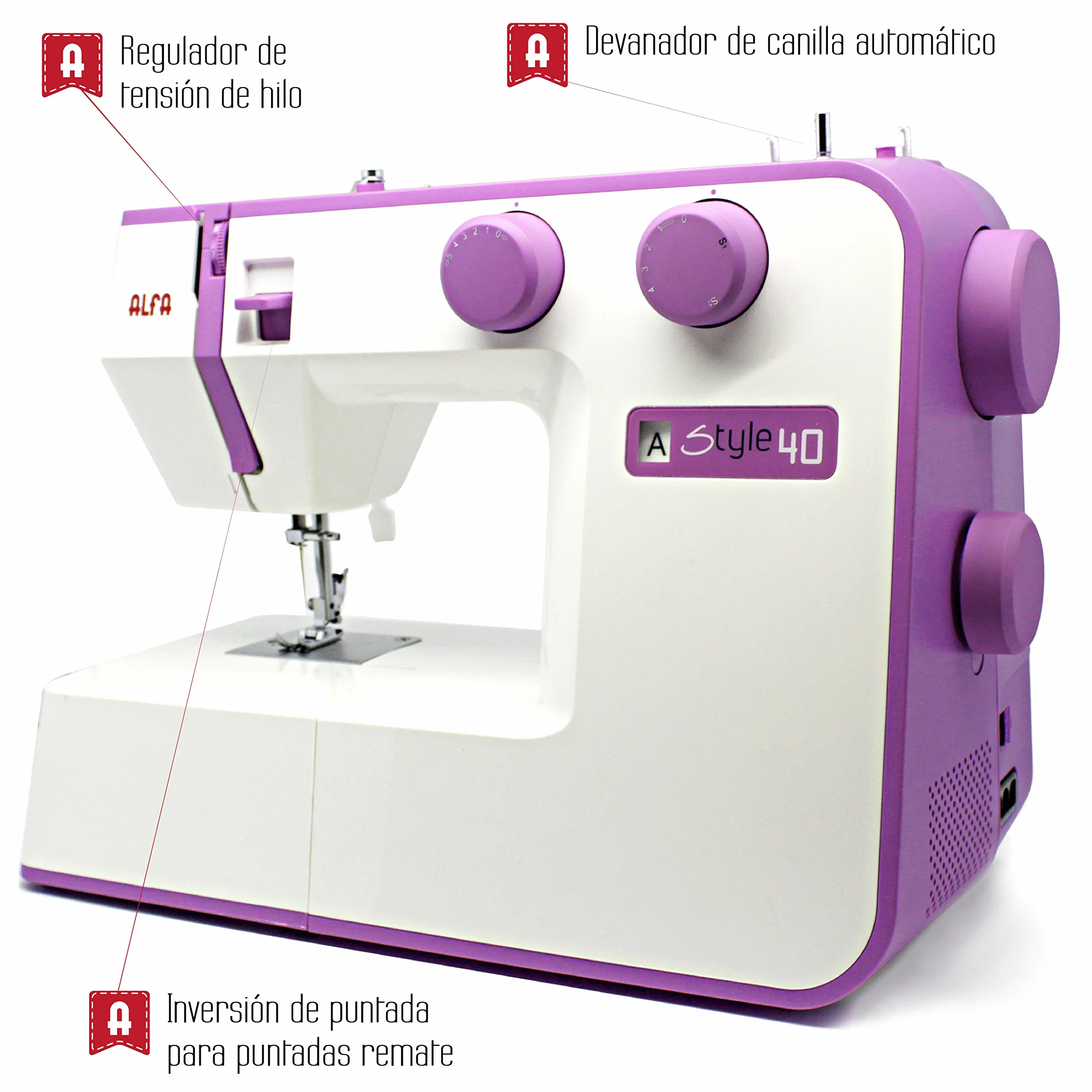 ALFA Máquina de Coser, Style 40, Morada, 31 Puntadas, 30 x 19 x 41 Cm, Accesorios Incluidos