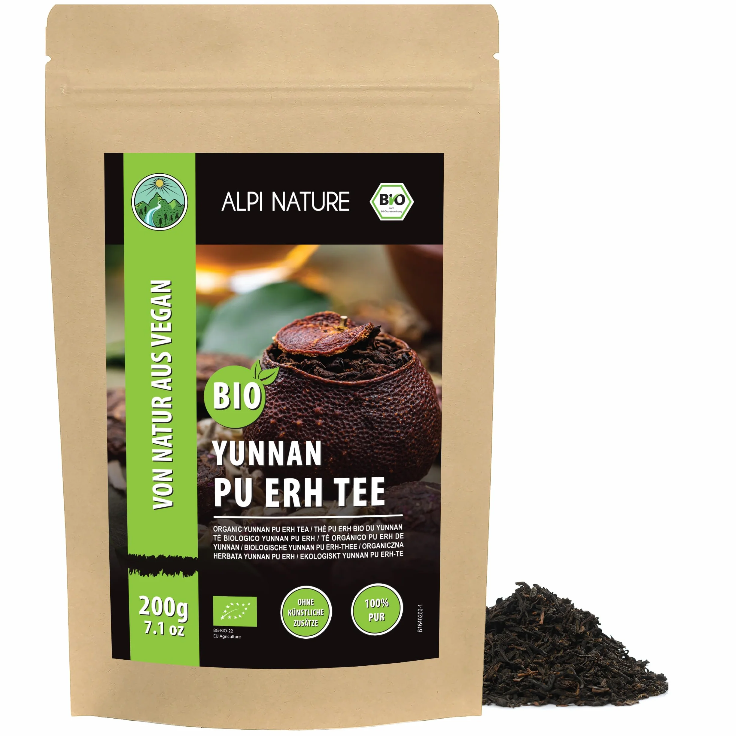 Té Rojo Pu Erh Orgánico de Yunnan 200g, Hojas Sueltas con Cafeína Natural
