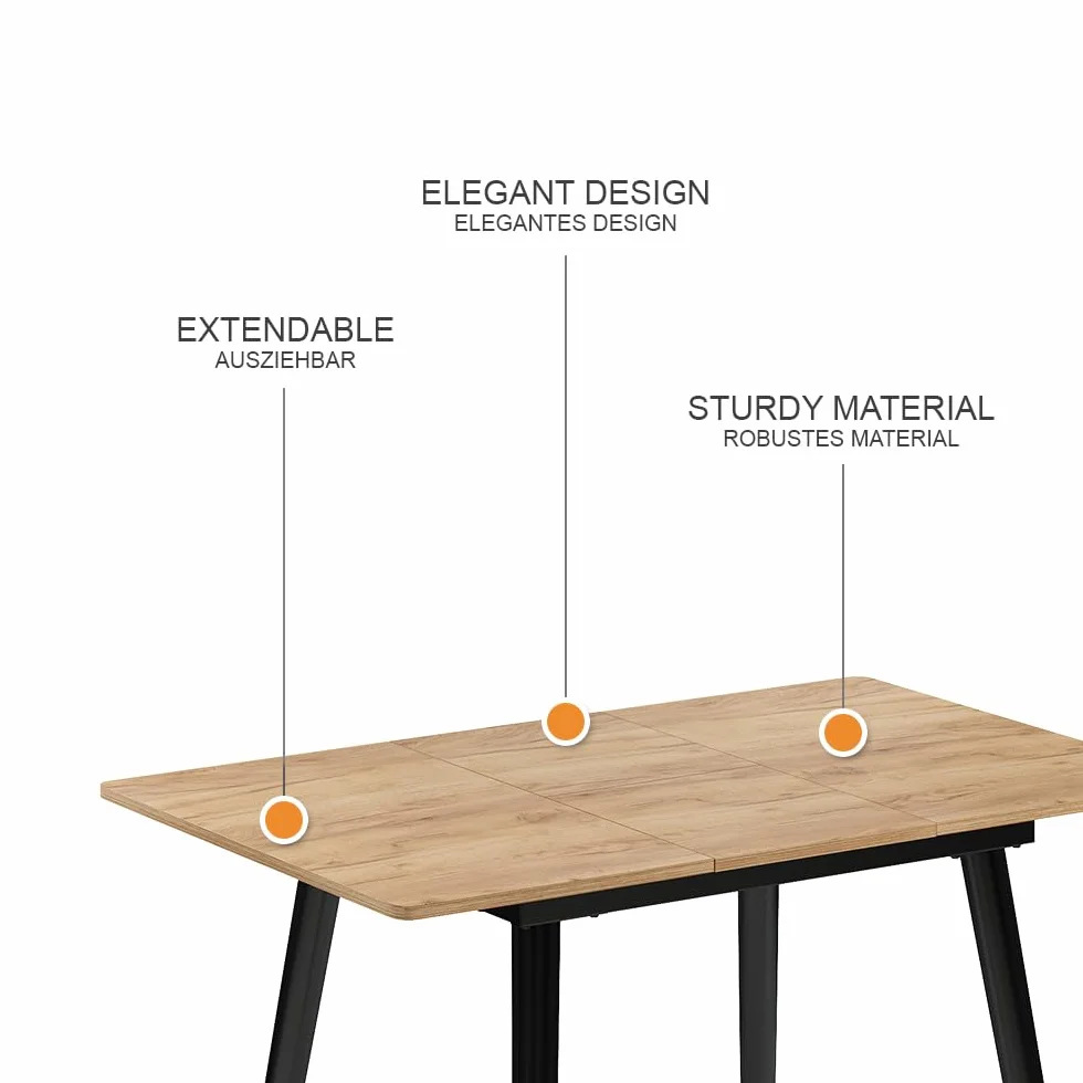 Vicco Mesa de Comedor Beaver, Goldkraft Roble/Negro, 80 x 70 cm Extensible, para Uso Flexible como Mesa de Comedor o de Trabajo