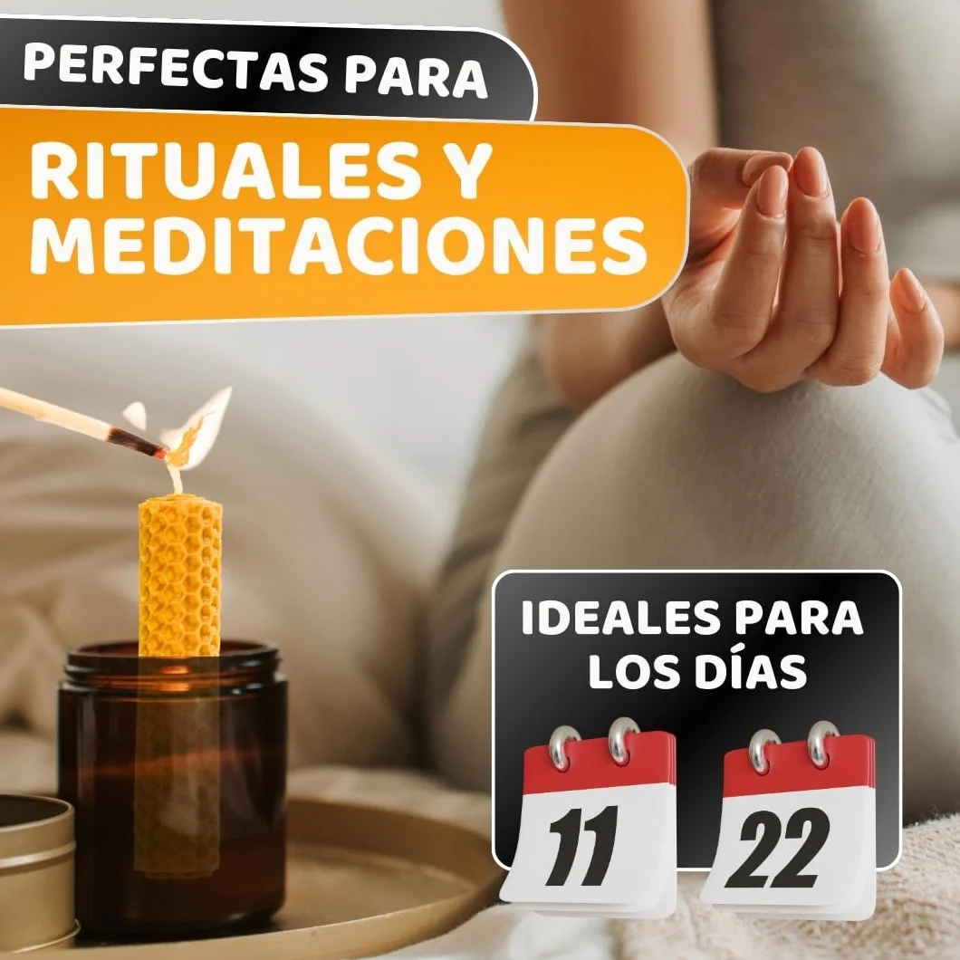 Velas de Miel de Abeja 100% Natural Española Cera Pura - Pack de 8, 10 cm x 2,2 cm