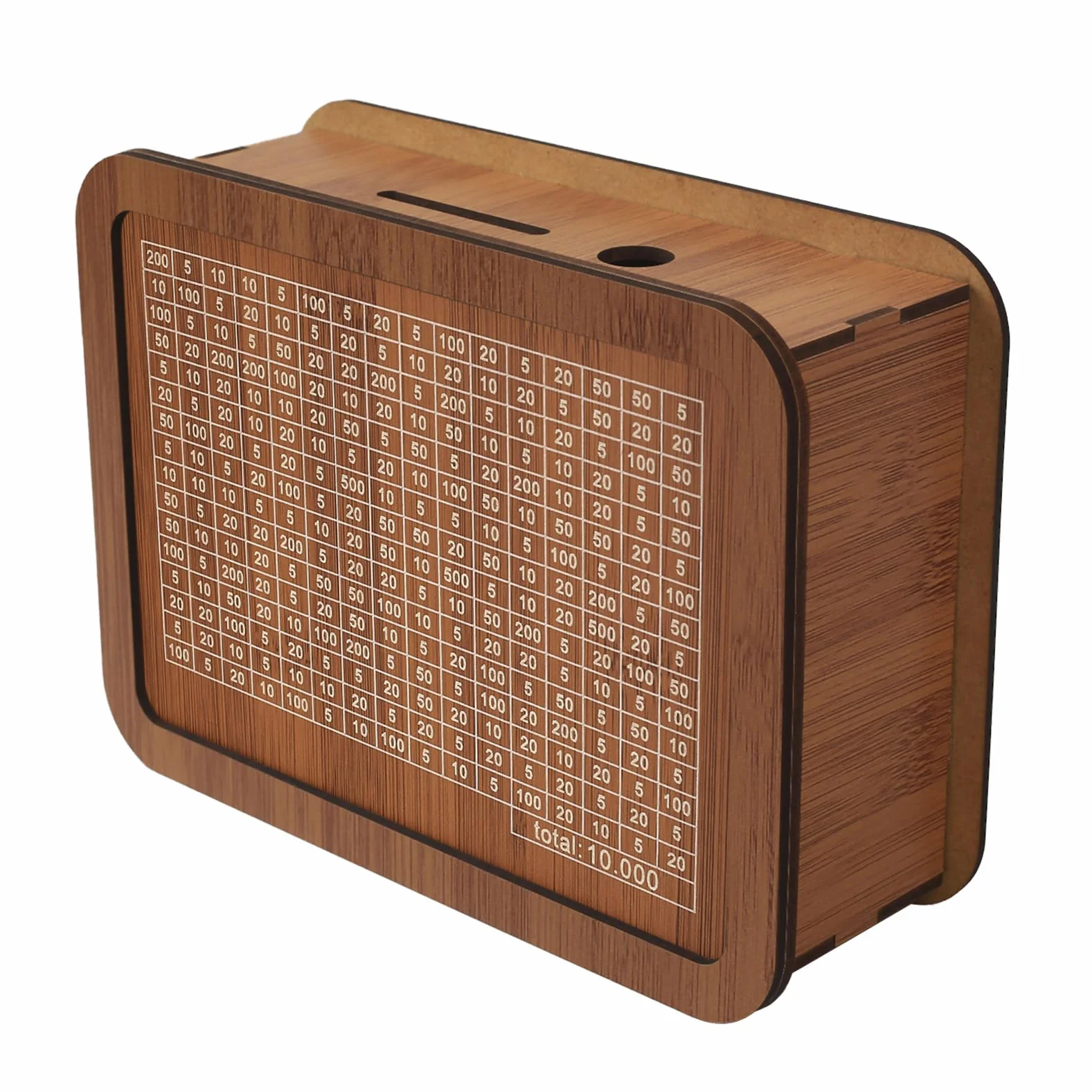 Hucha de madera, hucha de madera, con contador, banco para billetes, monedas con objetivo de ahorro y cifras, reutilizable para niños, Sparziel 10000