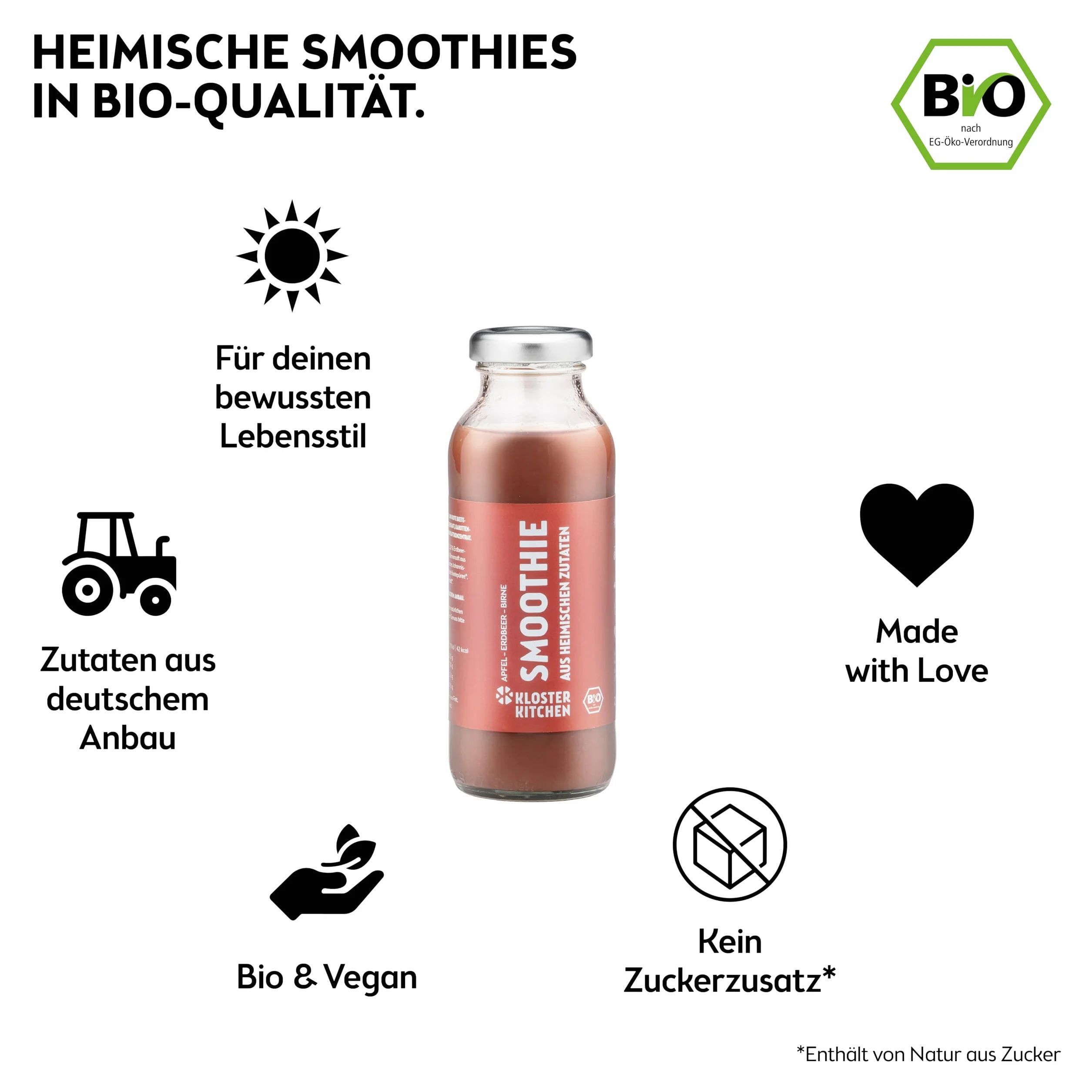 Kloster Kitchen Bio Smoothie de Manzana Roja, Pera y Fresa 6x250 ml