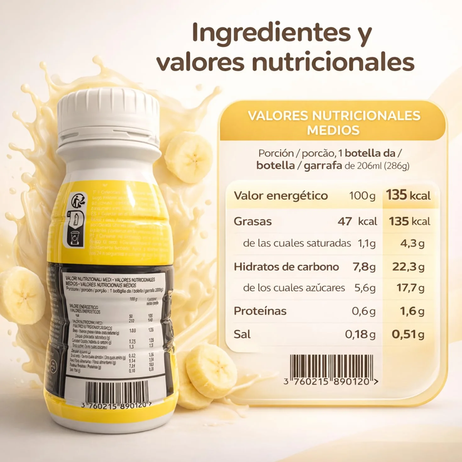 Batidos de proteínas pack x8 botellas 200 ml smoothie cremoso sabor plátano o fresa
