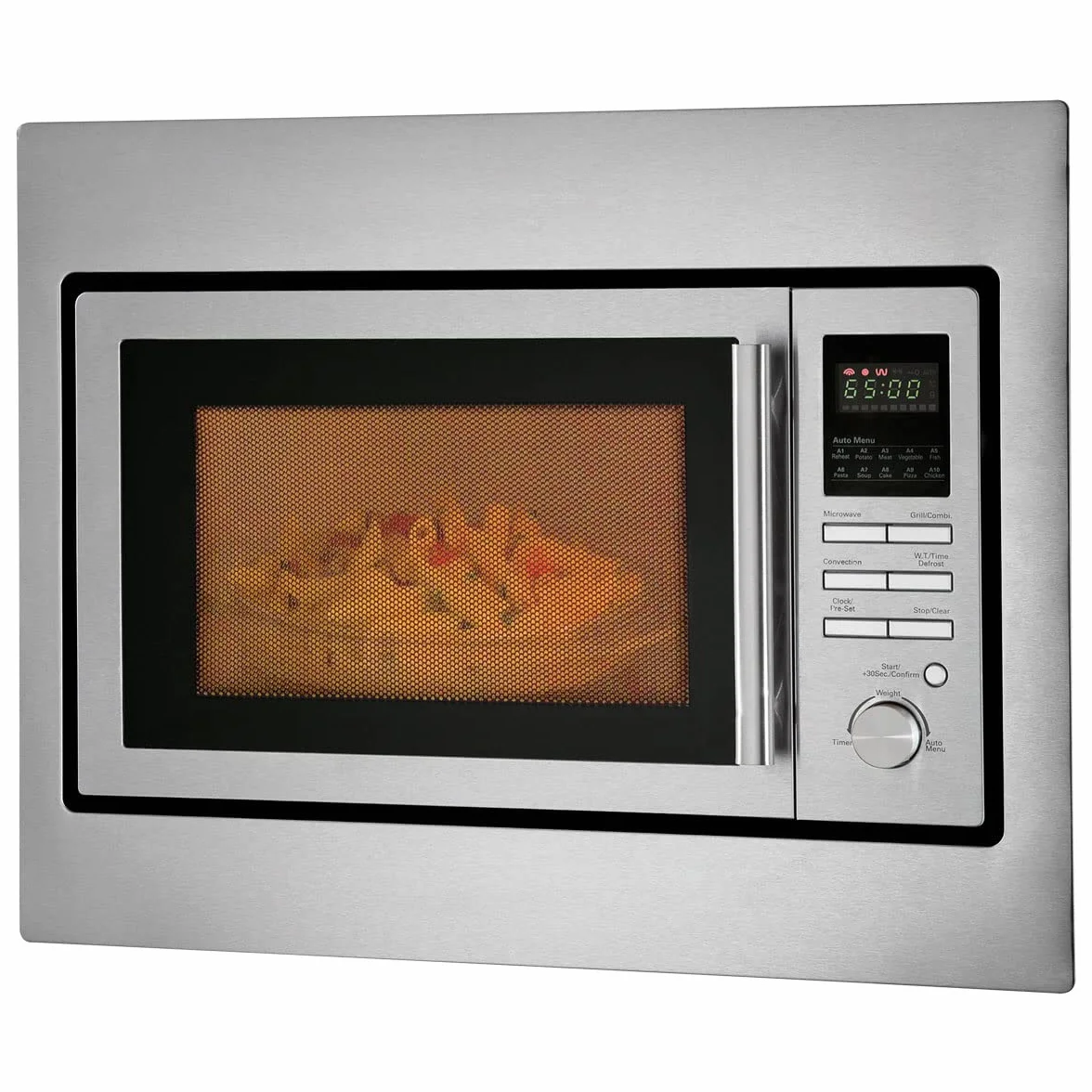 Microondas encastrable Bomann 3en1 con grill y convección,25 L de espacio de cocción, 10 programas automáticos,incl. rejilla grill y plato giratorio (Ø 32 cm),900 vatios,acero inoxidable,MWG 2216 H EB