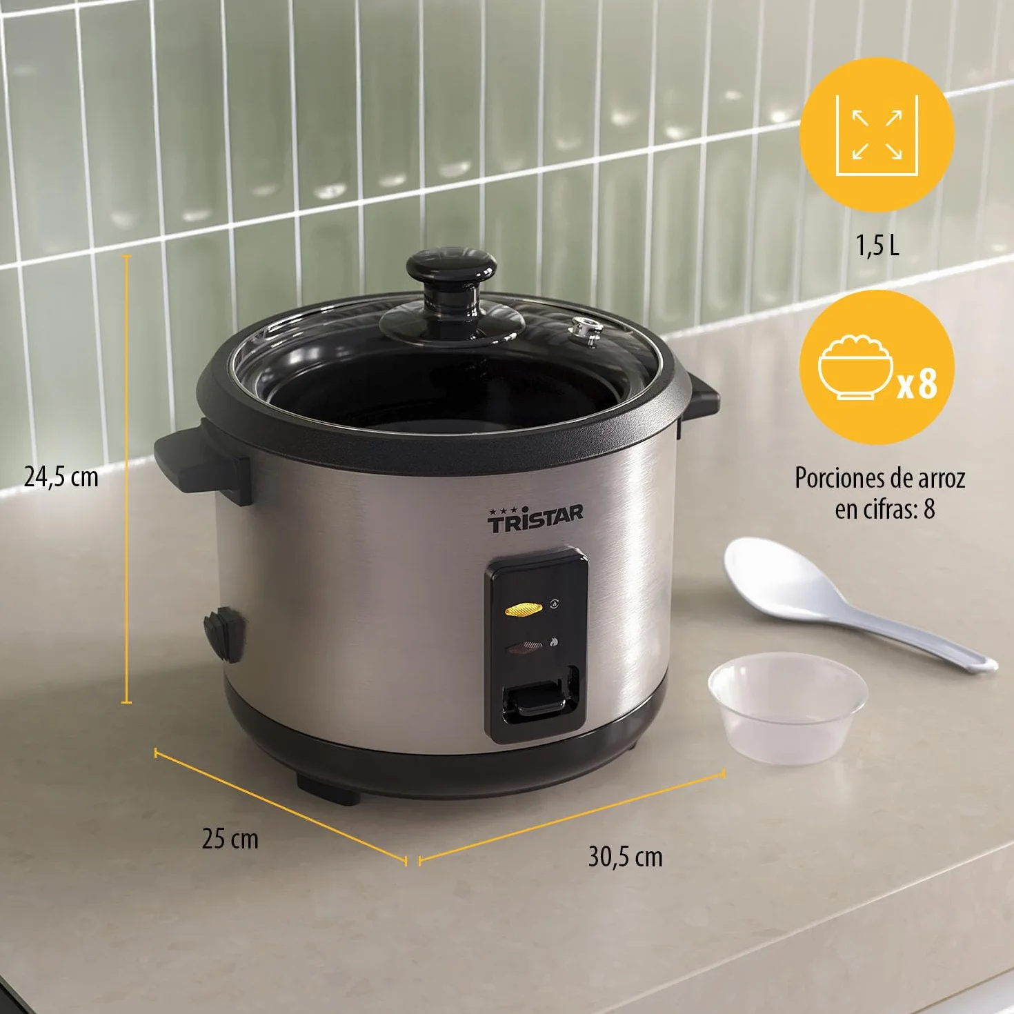 Tristar Olla Arrocera 1,5 L Acero Inoxidable 500 W RK-6145