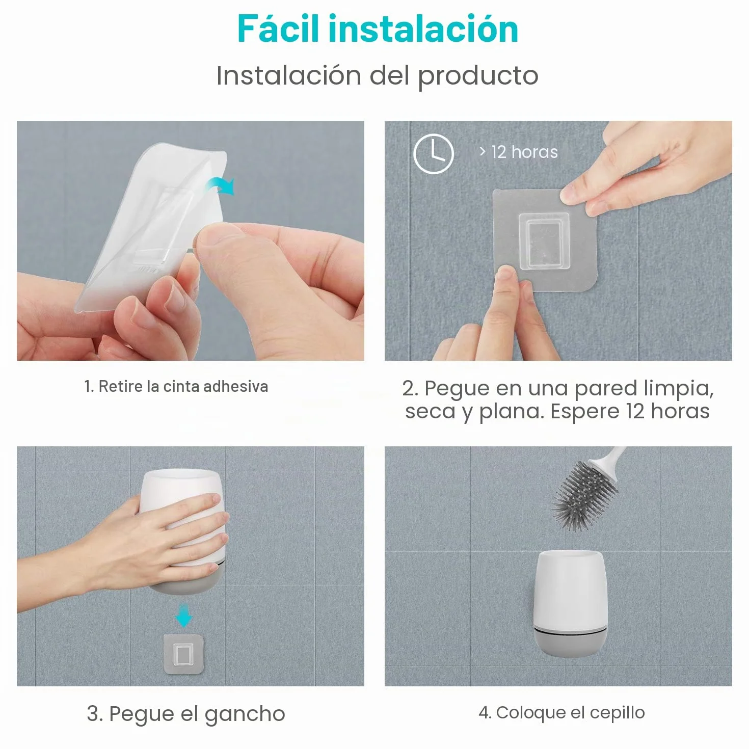 EWEIMA Escobilla WC Silicona Secado Rápido Montaje Suelo Pared Gris