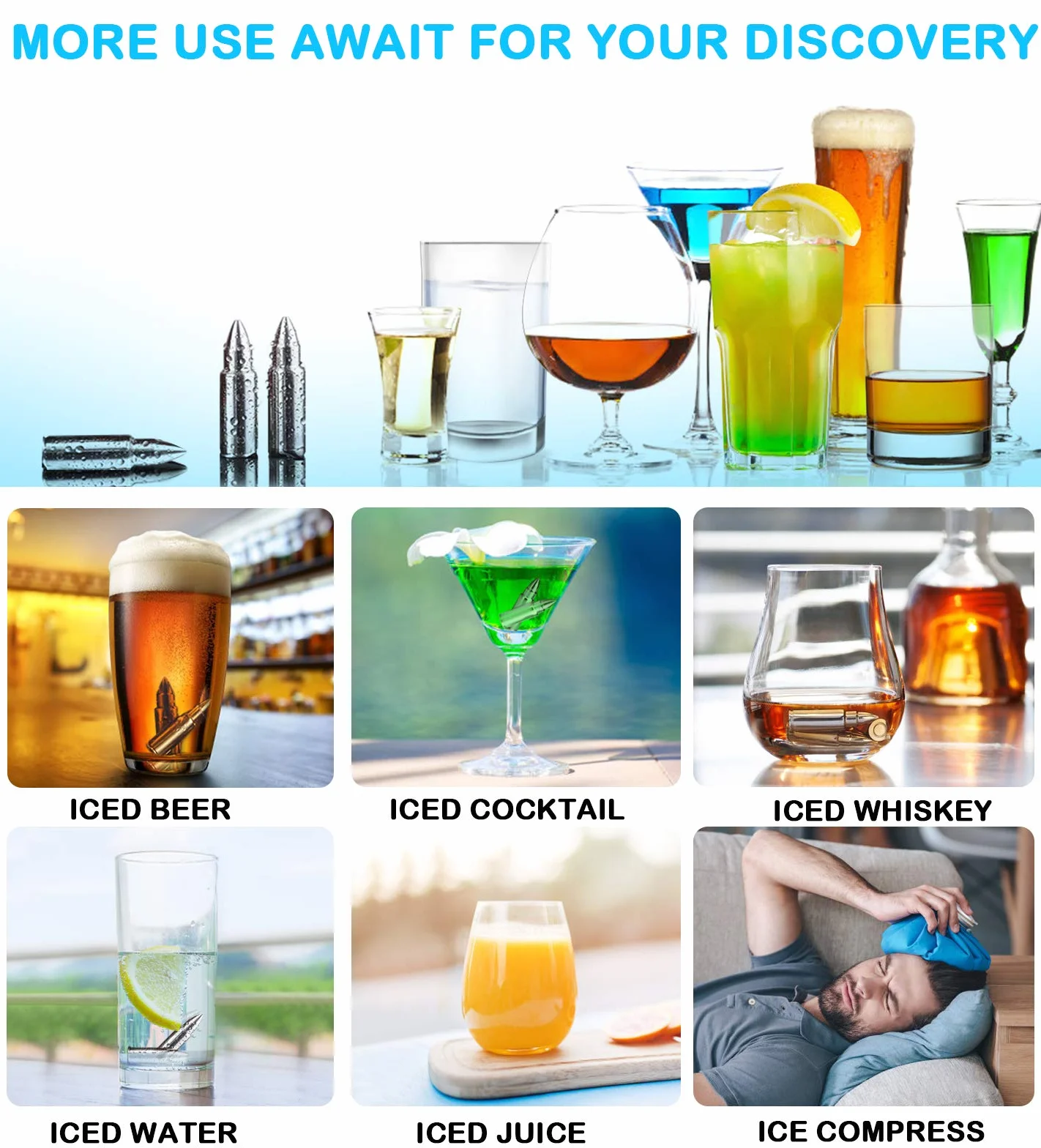 Dia del Padre Regalos Cubitos Hielo Whisky Set De 6 para Regalo Wiskhy Alcohol Cubitos Acero Inoxidable Cubos Enfriadores Bala De Acero Inoxidable para Cubitos De Hielo Bullet Reutilizables