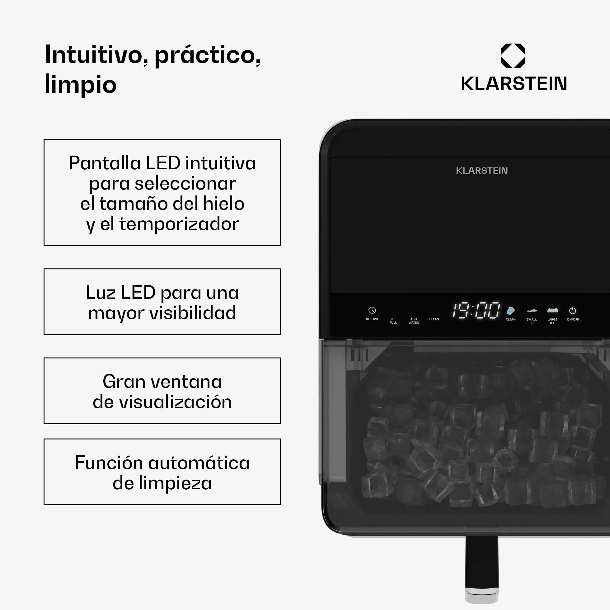 Klarstein Máquina de Hacer Hielo Acero Inoxidable 23kg/24h 32 Cubitos/17min Limpieza Automática